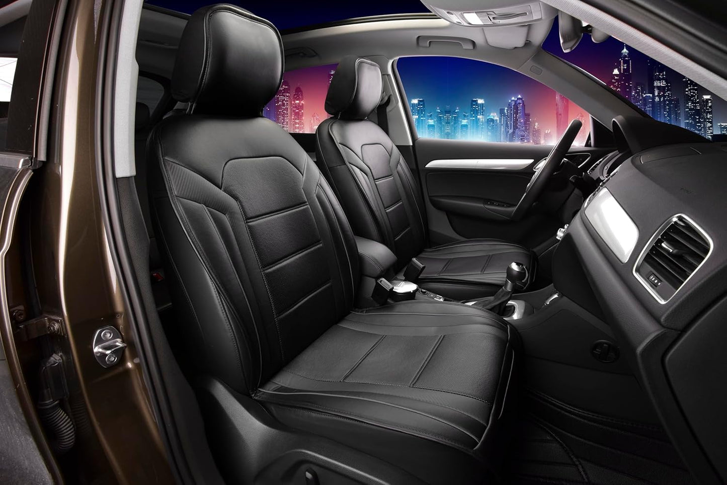 FH Group Front Set Faux Leather Car Seat Cushions - Seat Covers for Low Back Seat, Universal Fit, Airbag Compatible Seat Cover for SUV, Sedan, Black