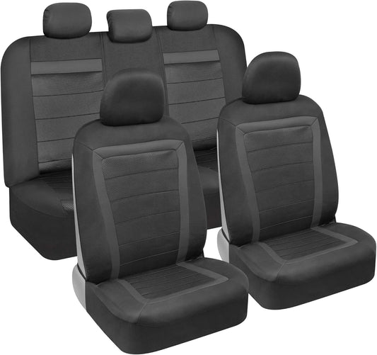 carXS FreshMesh Car Seat Covers Full Set with Charcoal Accent – Mesh Front Seat Covers with Split Bench Back Seat Protector, Interior Covers for Auto Truck Van SUV