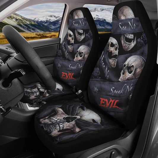 No See no Hear no Speak Evils Skull car seat Cover car mat, Gothic Skull car seat Cover mats, Halloween Evils Skull car Protector Cover mat (2 pcs Front seat Covers)