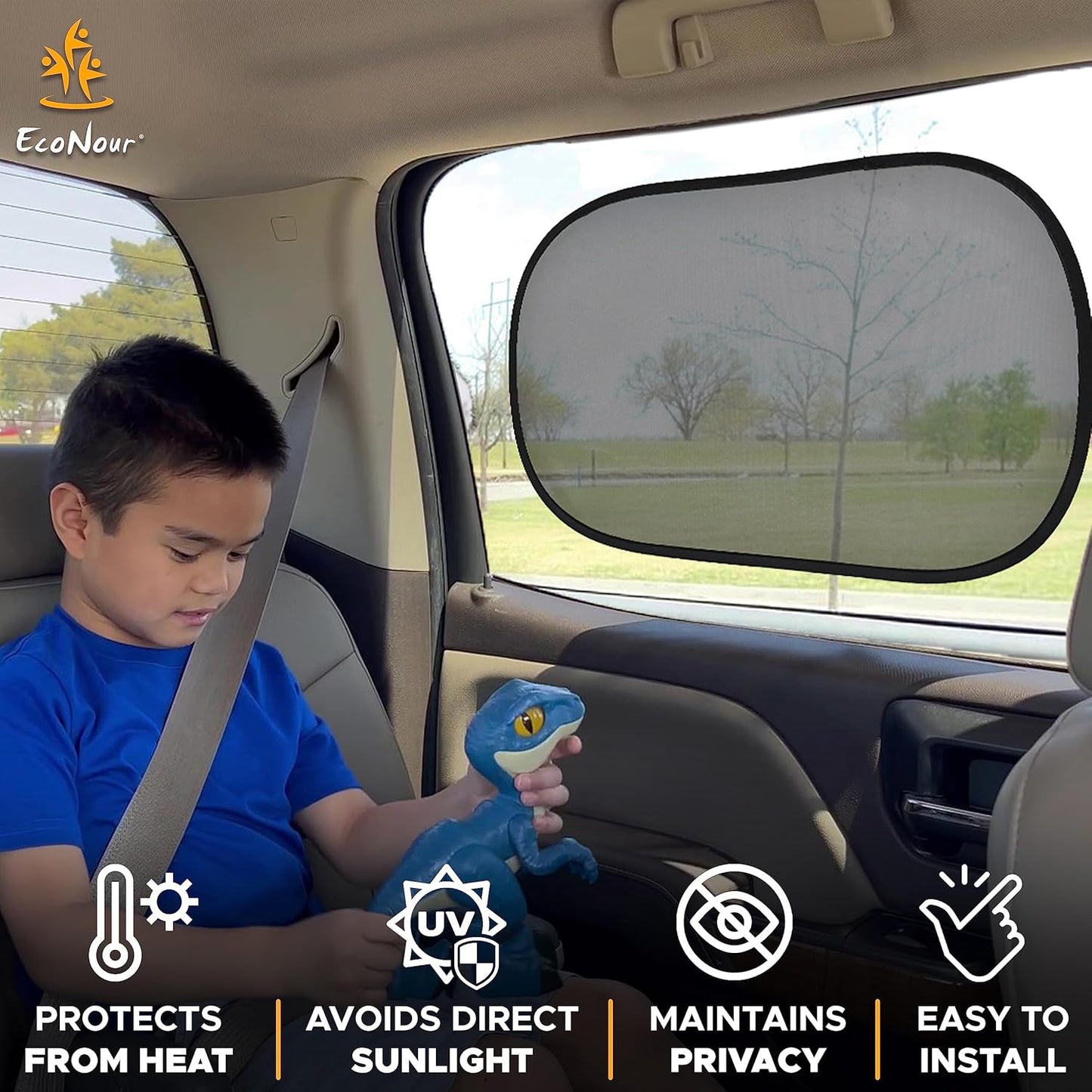 EcoNour Car Side Window Shades for Baby | XL - 4 Pack Car Side Window Sunshade for Kids | Automotive Sun Protection Baby from UV and Sun Glare | Car Baby Accessories (25"x16")