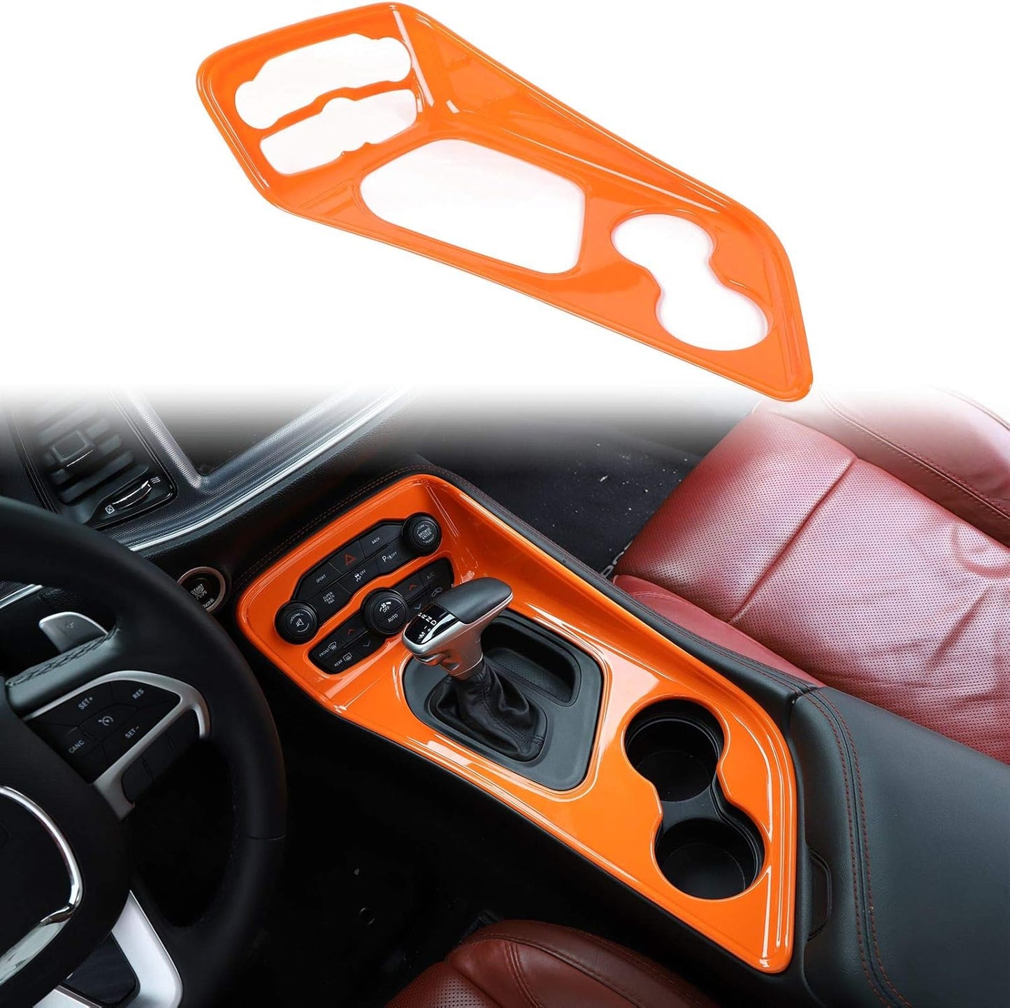 Voodonala Gear Shift Shifter Panel Shift Lever Panel Transmission Gear Selector Gearstick Panel Cover Trim Fit for 2015-2024 Dodge Challenger Interior Accessories ABS Red
