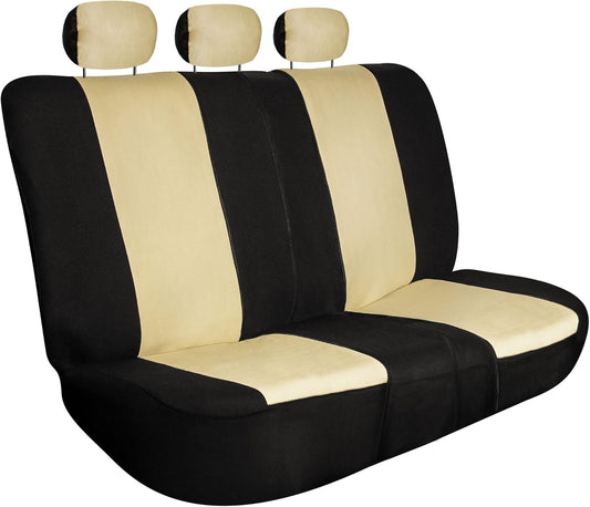 FH Group Back Seat Cloth Car Seat Covers - Universal Fit Rear Seat Covers for Cars with Rear Split Bench, Car Interior Accessories for SUV, Sedan, Van, Beige