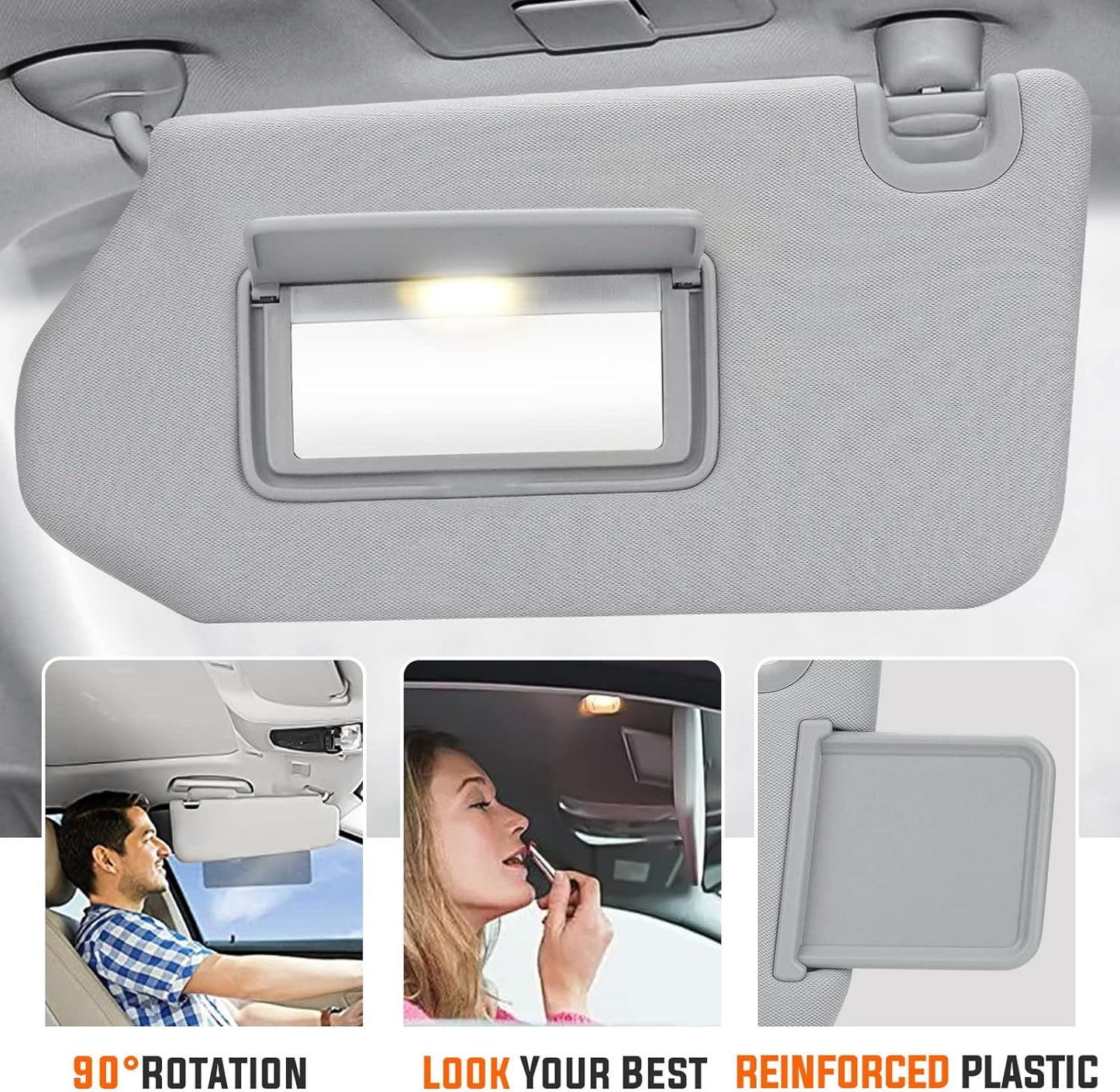 Youxmoto Grey Left Driver and Right Passenger Side Sun Visor with Light, Replacement for Nissan Pathfinder 2013-2018 / for Infiniti QX60 2014-2017/ for Infiniti JX35 2013, for 96401-9PB0A, 96400-9PB0A
