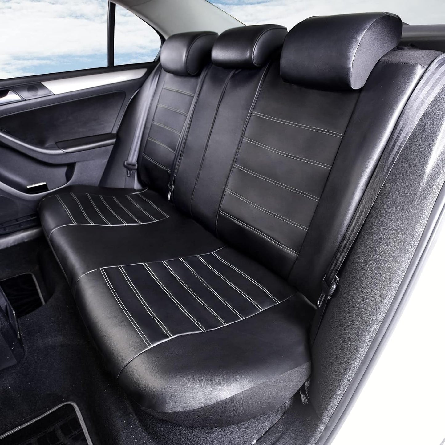 TOYOUN Classic Universal PU Leather Car Seat Covers Full Set Front High Back Bucket Seat Covers and Rear Auto Seat Covers Set Seat Protector Gray