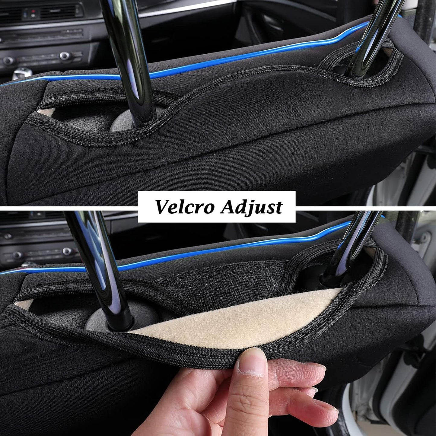 Coverado Car Seat Covers 2-Pack, Front Seat Covers for Cars, Waterproof Neoprene Universal Car Seat Cover Cushions, Auto Car Seats Protective, Seat Covers for Most Cars Trucks Vans SUV Black&Blue Trim