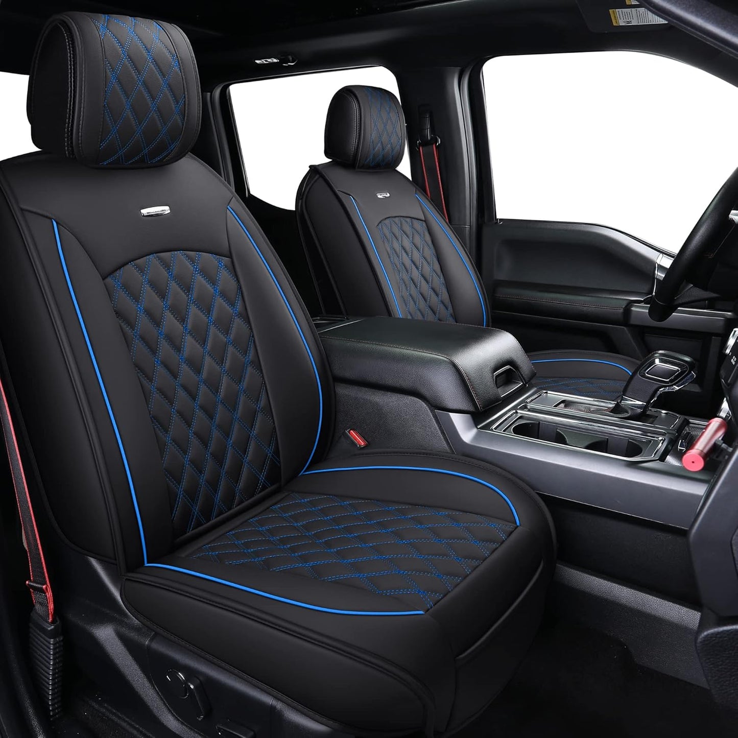 Aierxuan Front Seats Covers for Ford F150 2009-2025 Waterproof Leather Truck Pickup Custom Fit for 2017-2025 F250 F350 F450 Supercrew Regular Extended Cab(2 PCS Front, Black-White)