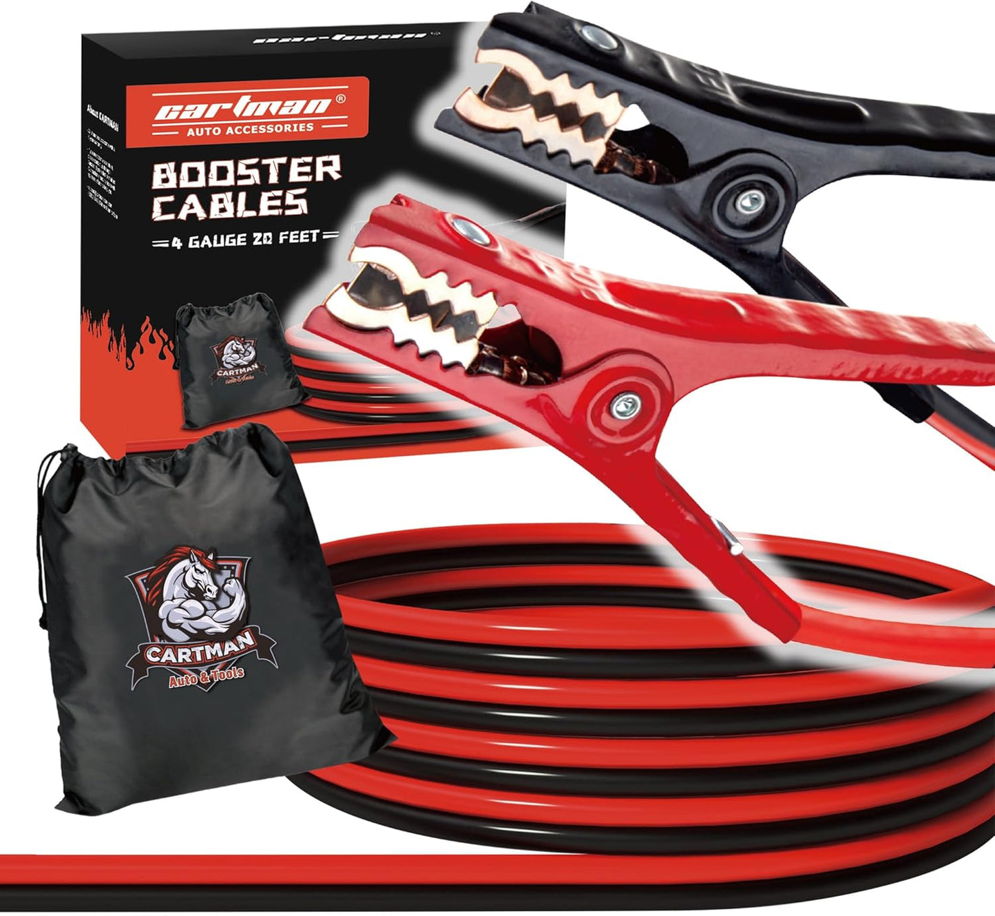 CARTMAN 1 Gauge 20 Feet Jumper Cables 800AMP Heavy Duty Booster Cables with Carry Bag