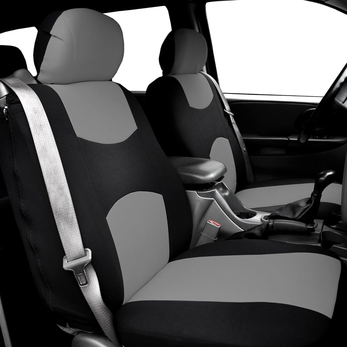 FH-FB351102 All Purpose Flat Cloth Built-in Seat Belt Bucket Covers Gray/Black