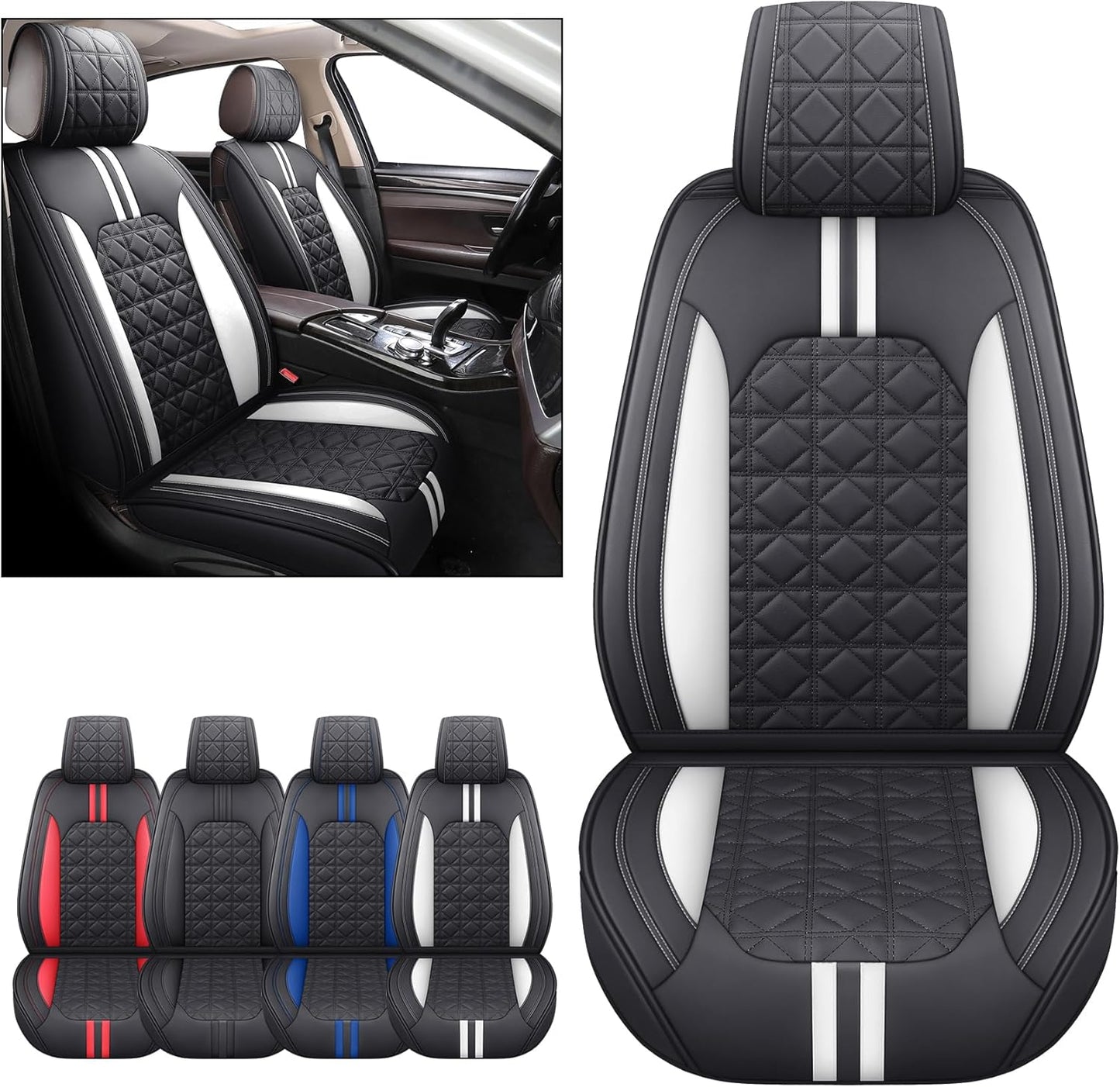 YIERTAI Universal Car Seat Covers Compatible with Toyota Corolla Highlander Honda Civic Odyssey Hybrid Ford Ranger Nissan Rogue Altima Waterproof Leather(2 PCS Front/Black-Brown)