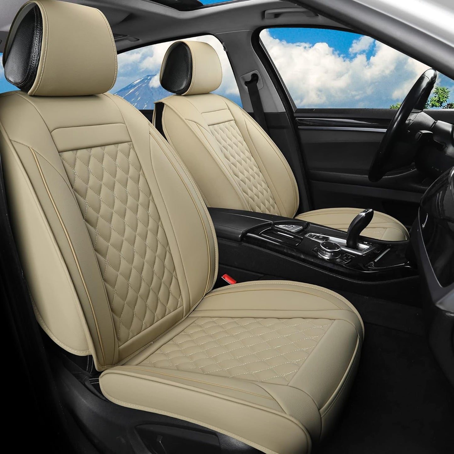 Vankerful Car Seat Covers Front Pair,Universal Fit for Most Cars,SUV,Sedans and Pick-up Trucks,Automotive Faux Leather Vehicle Cushion Covers(Front Pair,Black/Blue)