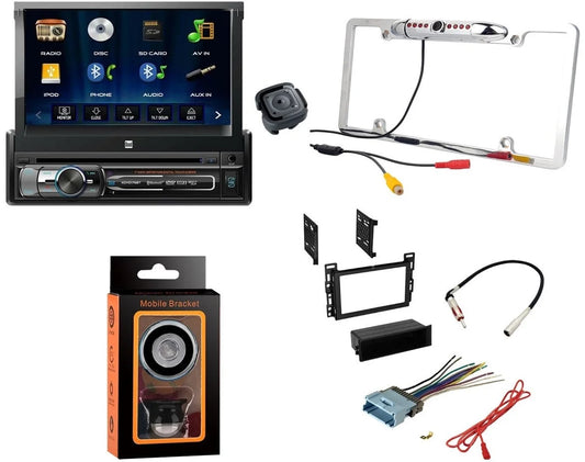 Dual XDVD176BT 7 Touchscreen Single DIN Car Stereo CAM1500S Rear Camera Magnet Phone Holder & Dash Kit for 2005-2009 Pontiac G6