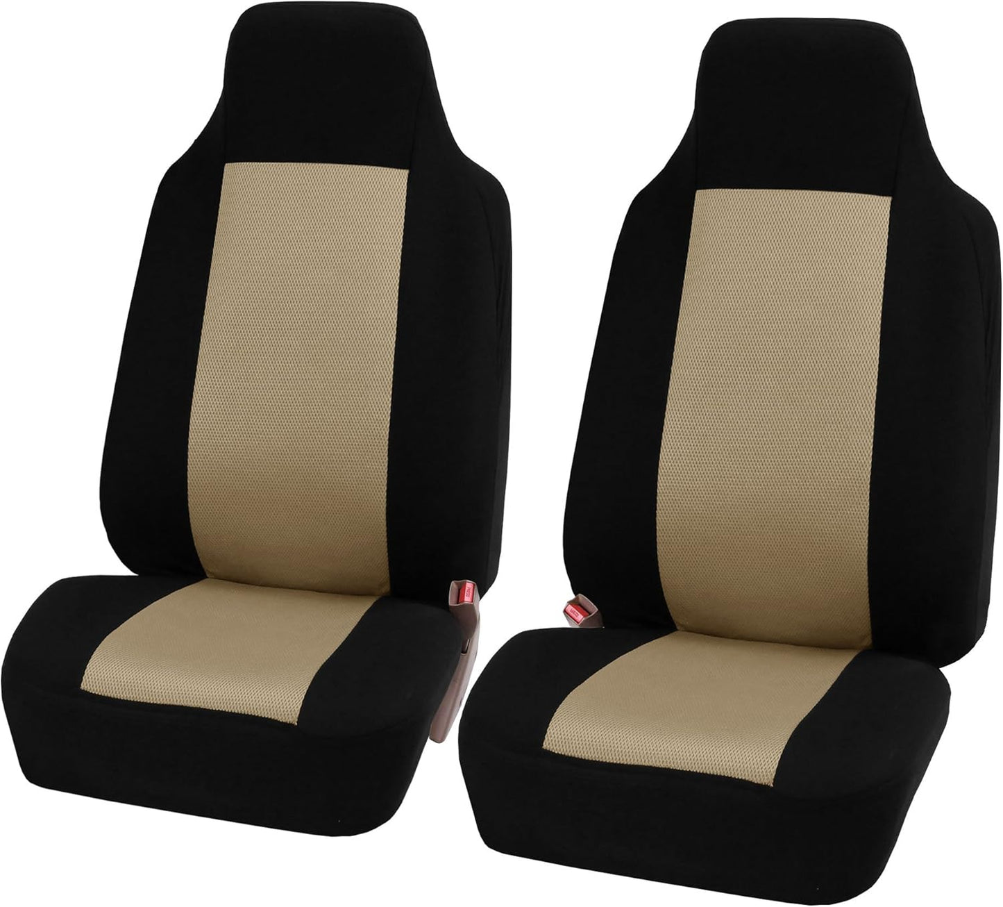 FH Group Fabric Fish Net Stitching Seat Covers W. 2 Rear Headrests and Solid Bench