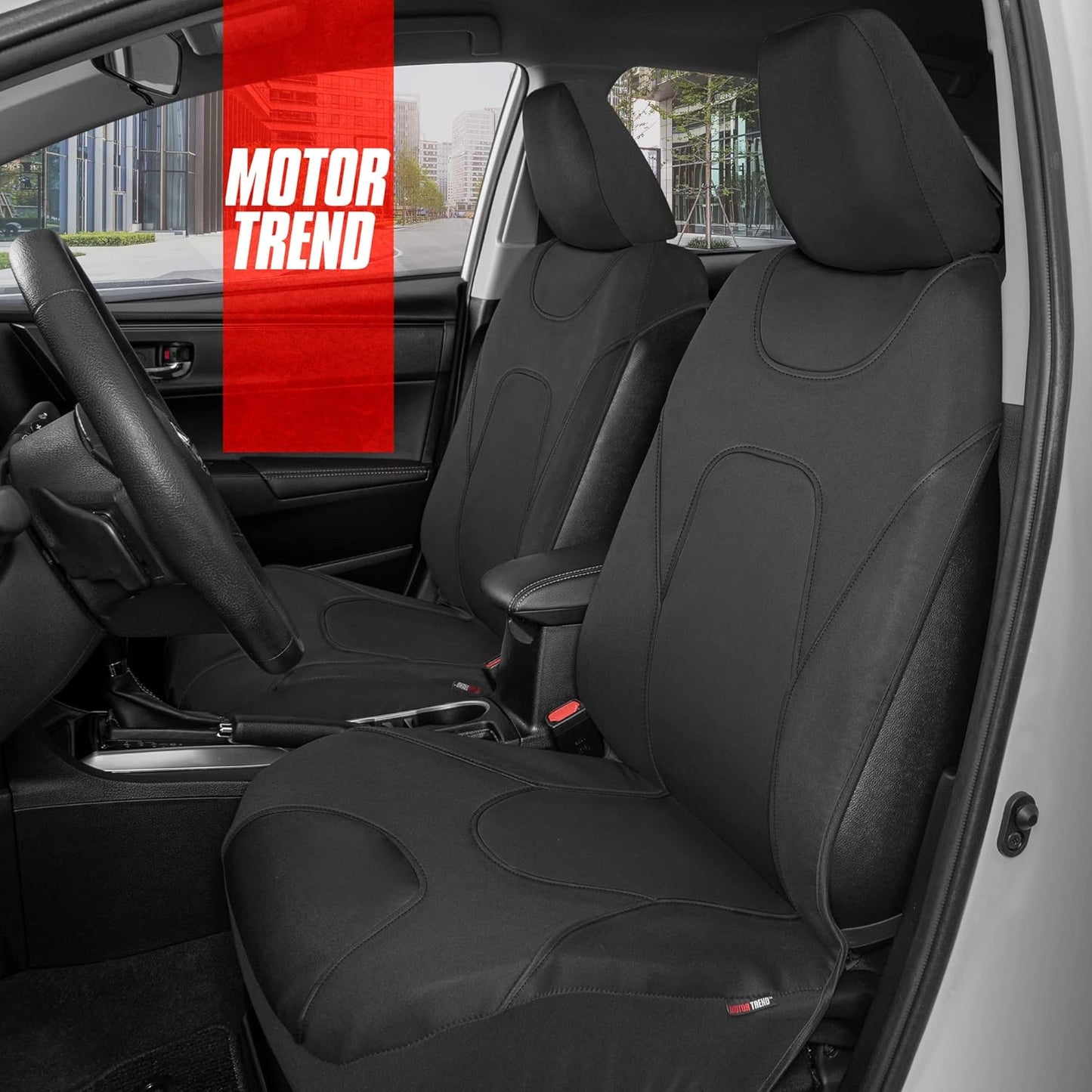 Motor Trend AquaShield Waterproof Front Seat Covers, Black Seat Covers for Cars – Padded Neoprene Front Car Seat Cover, SUV Seat Covers Protector - Car Interior Cover for Auto Truck & Van