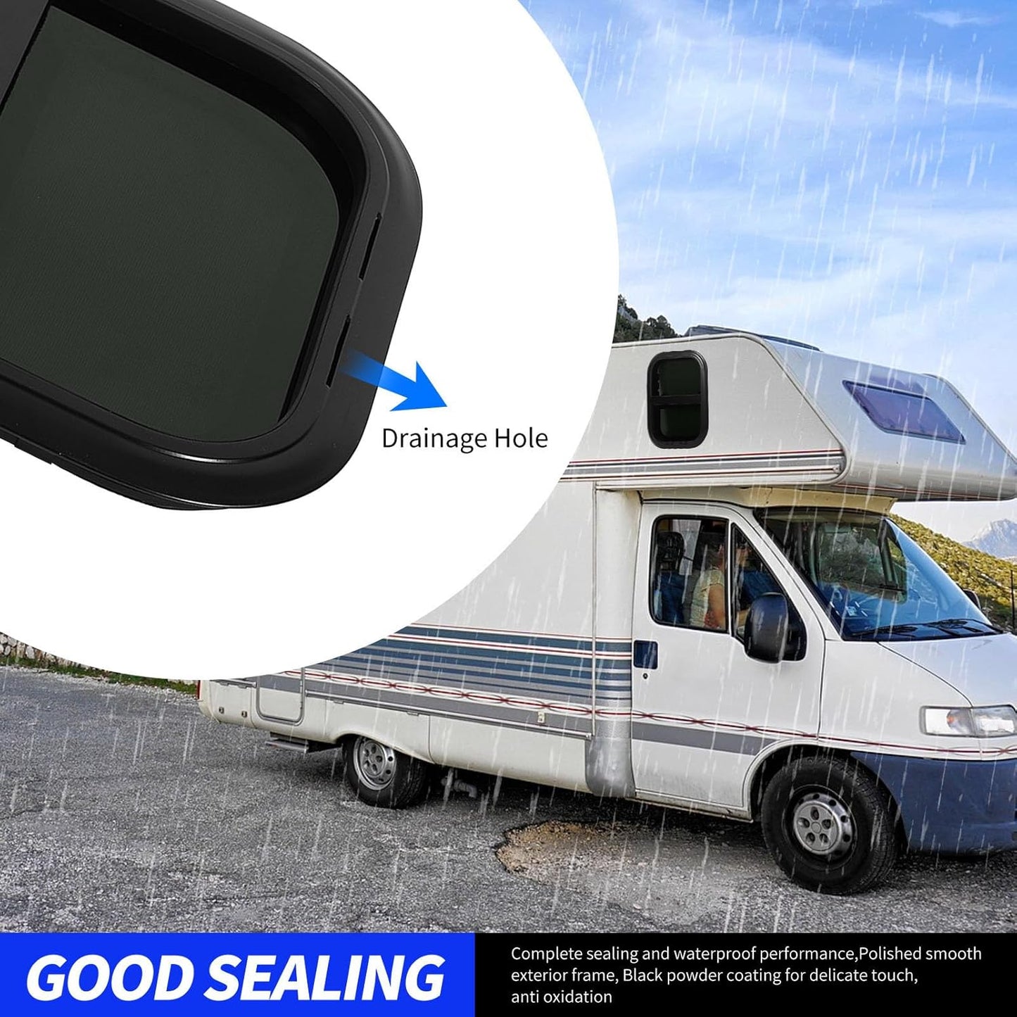 RV Window, 440x390mm Aluminum Alloy Round Vertical Horizontal Sliding Camper Window Replacement with Screen, Tinted Tempering Glass Privacy Screen for Trailer Cargo, Leakproof