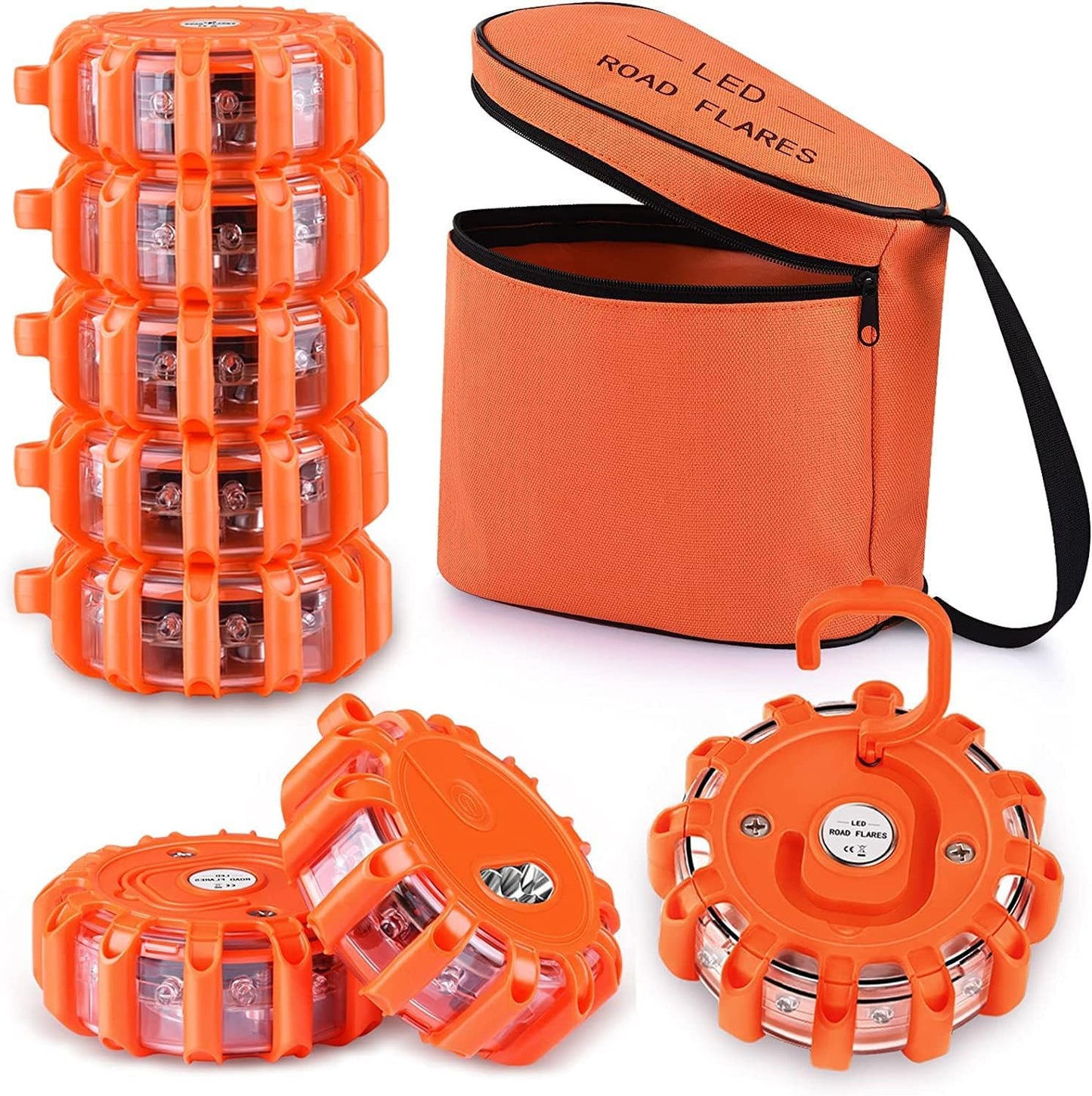 Tobfit LED Road Flares Portable Emergency Lighting Flare Kit with Magnetic Base & Hook for Car and Boat (Set of 6)
