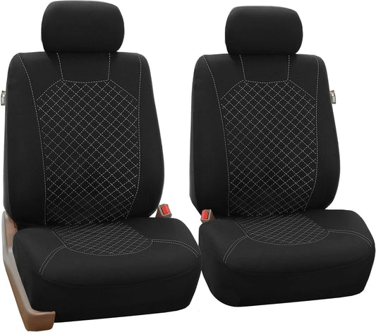FH-FB066102 Fabric Bucket Seat Covers with Ornate Diamond Stitching White/Black