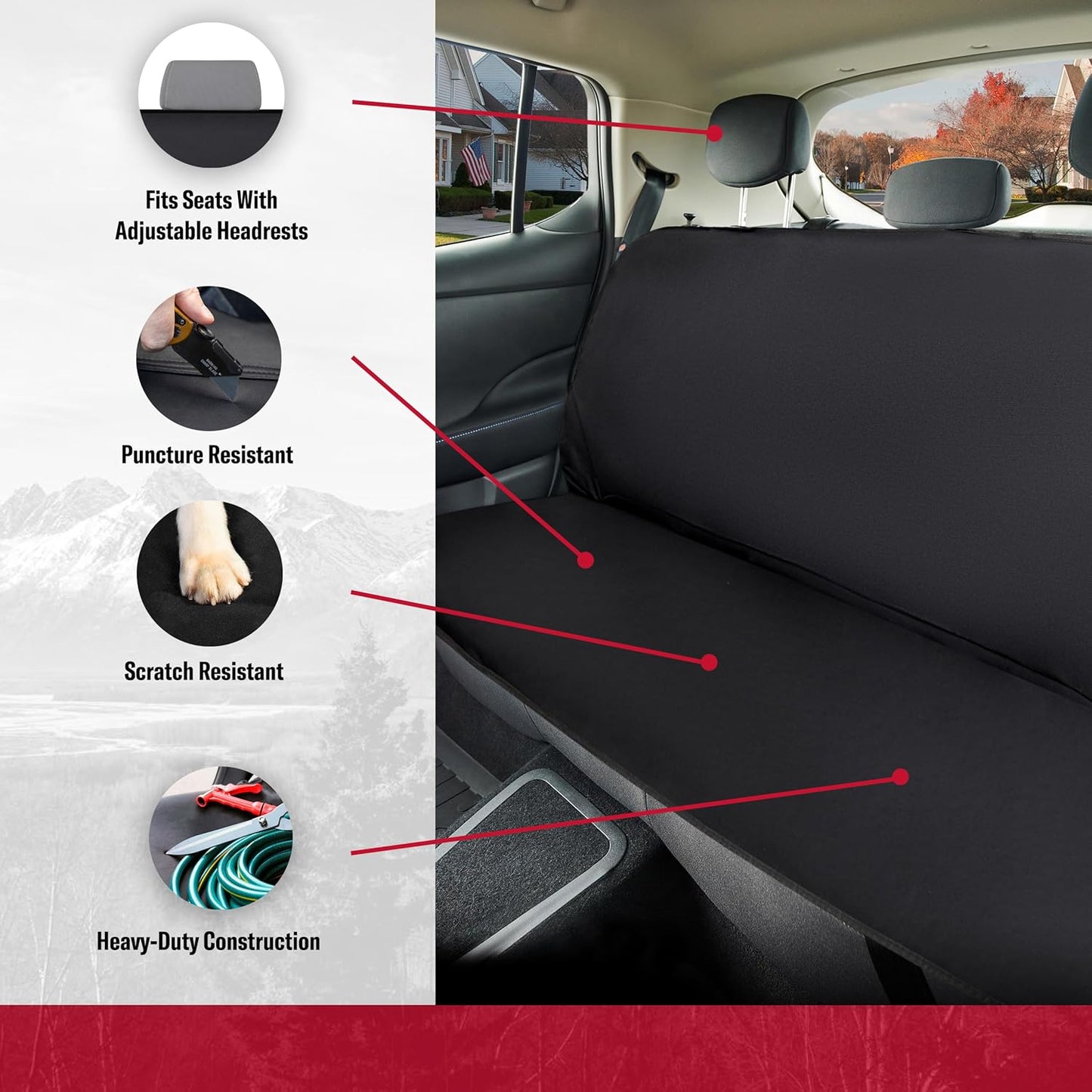 DICKIES Puncture-Resistant Rear Seat Protector, Universal Fit Seat Cover for Cars, Trucks, SUVs — Black