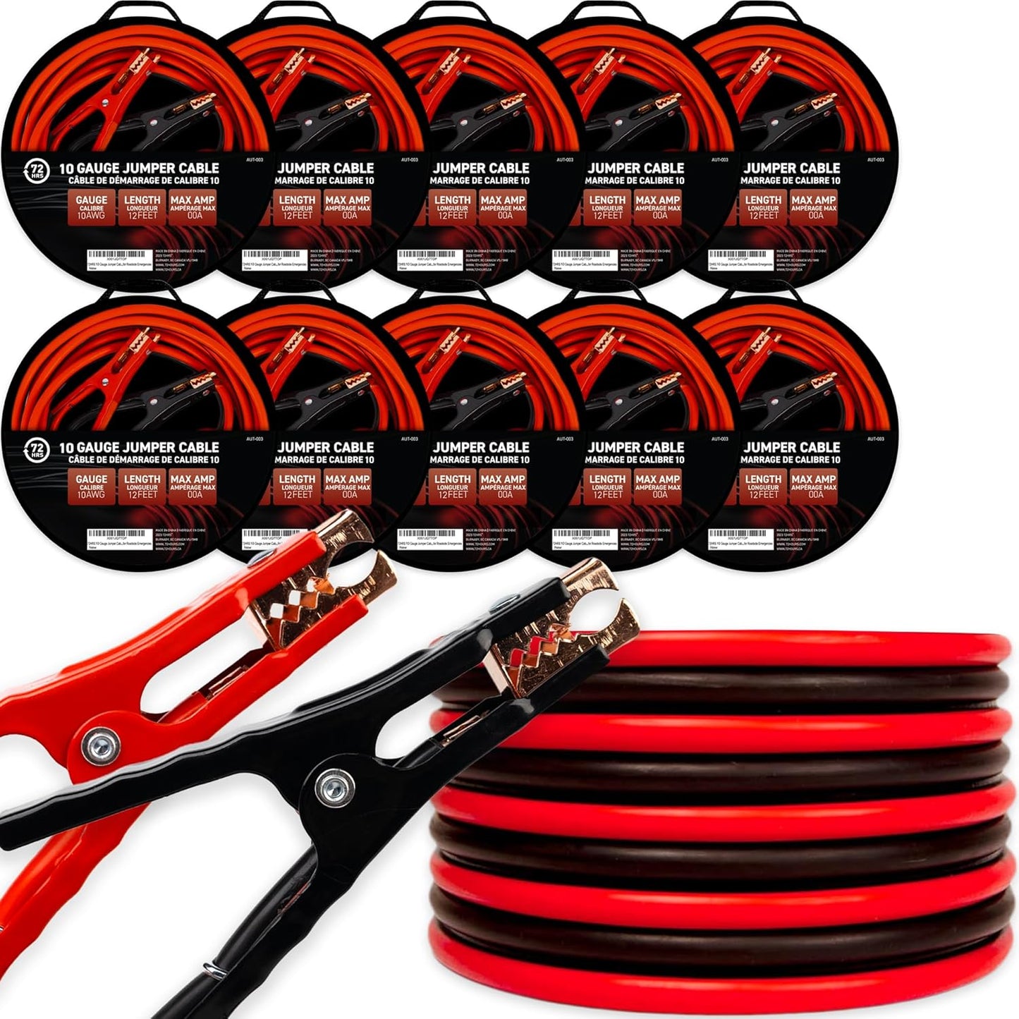 72HRS Jumper Cables, Booster Cable, Jumper Battery Cables for Roadside Emergencies (25 Feet (Pack of 10), 0-Gauge)