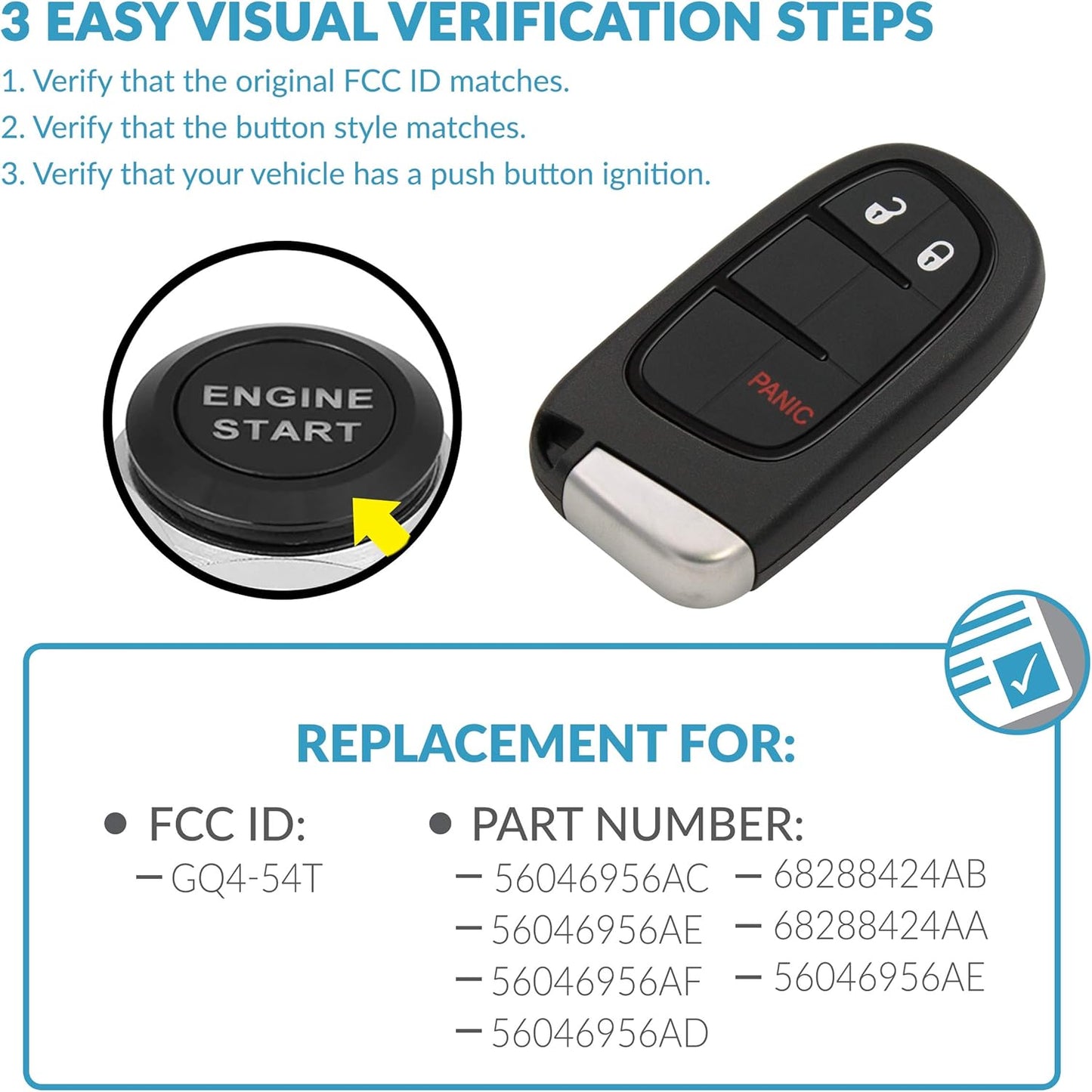 Keyless2Go Replacement for 4 Button Proximity Remote Smart Key for Ram GQ4-54T 56046956
