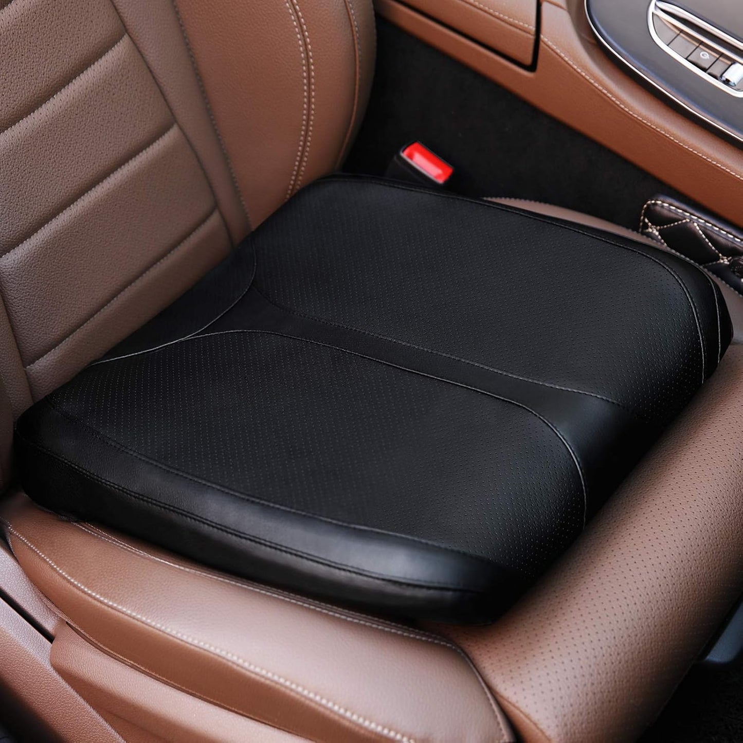 QYILAY Leather Car Memory Foam Heightening Seat Cushion for Short People Driving,Hip(Coccyx/Tailbone) and Lower Back Pain Relief Butt Pillows,for Truck,SUV,Office Chair,Wheelchair,etc. (Blue