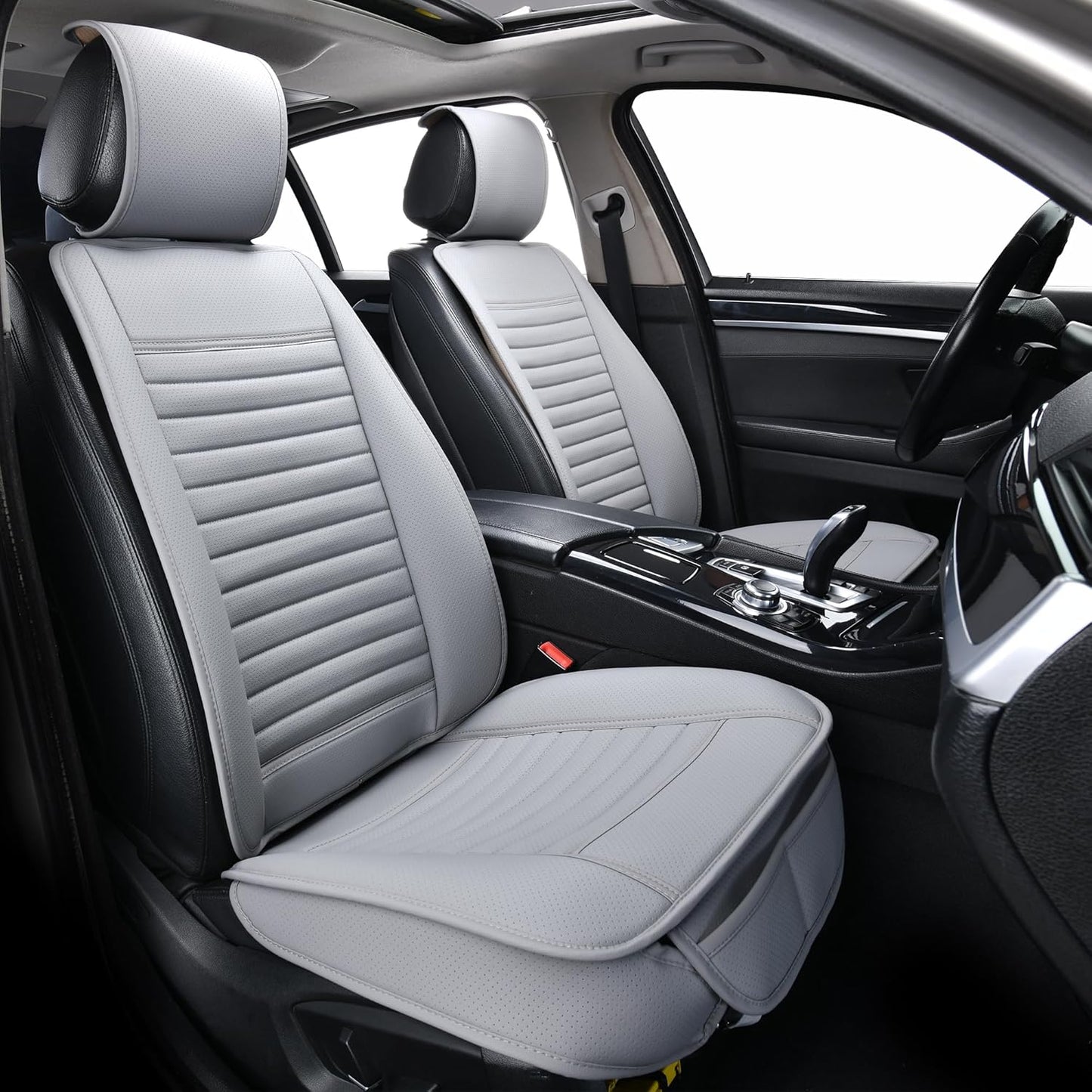 Sunny color 2pc Edge Wrapping Comfortable Car Front Seat Covers, Seat Protectors, Anti-Slip Bottom Seat Cushion Covers for Auto with PU Leather(Black)