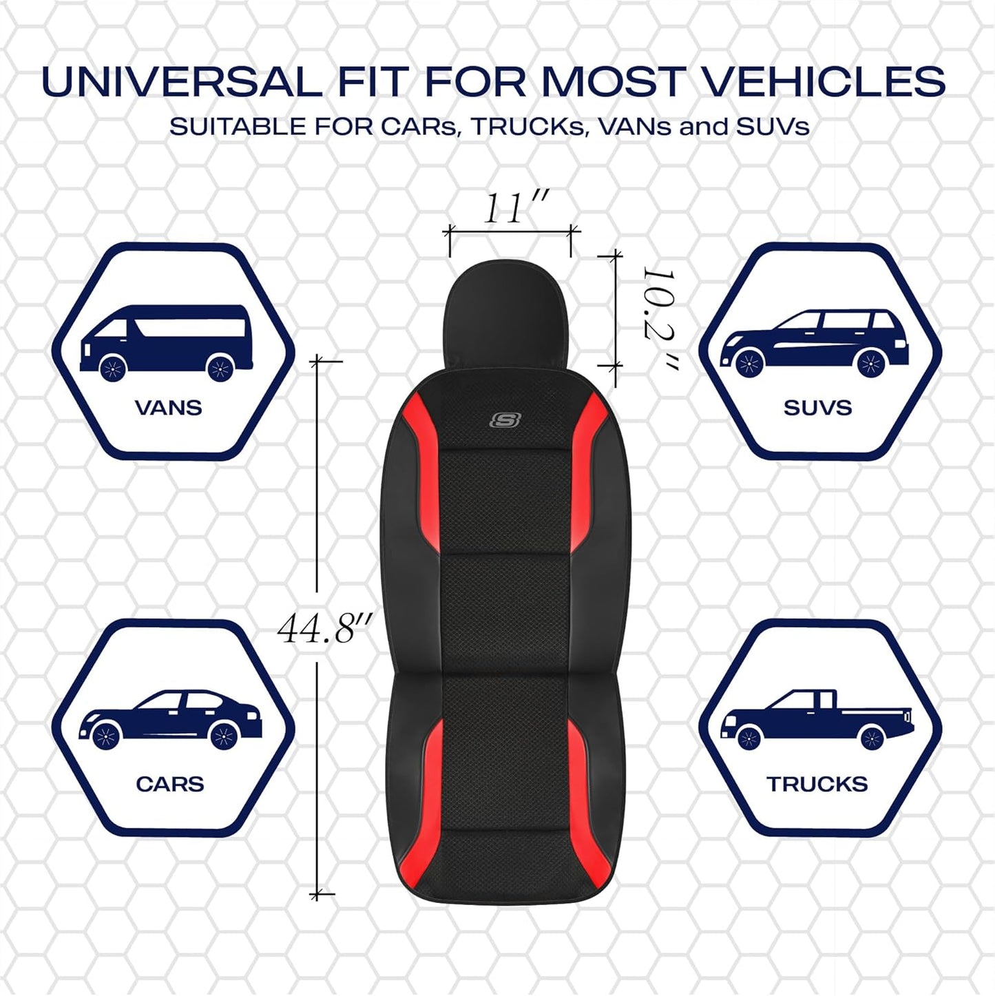 Skechers Memory Foam Car Seat Covers, Air Cool Mesh Thick Seat Covers, Slip-ins Front Seat Cover, Airbag Compatible, Automotive Comfort & Protection for Most Cars,Vans,Trucks, SUVs,Red