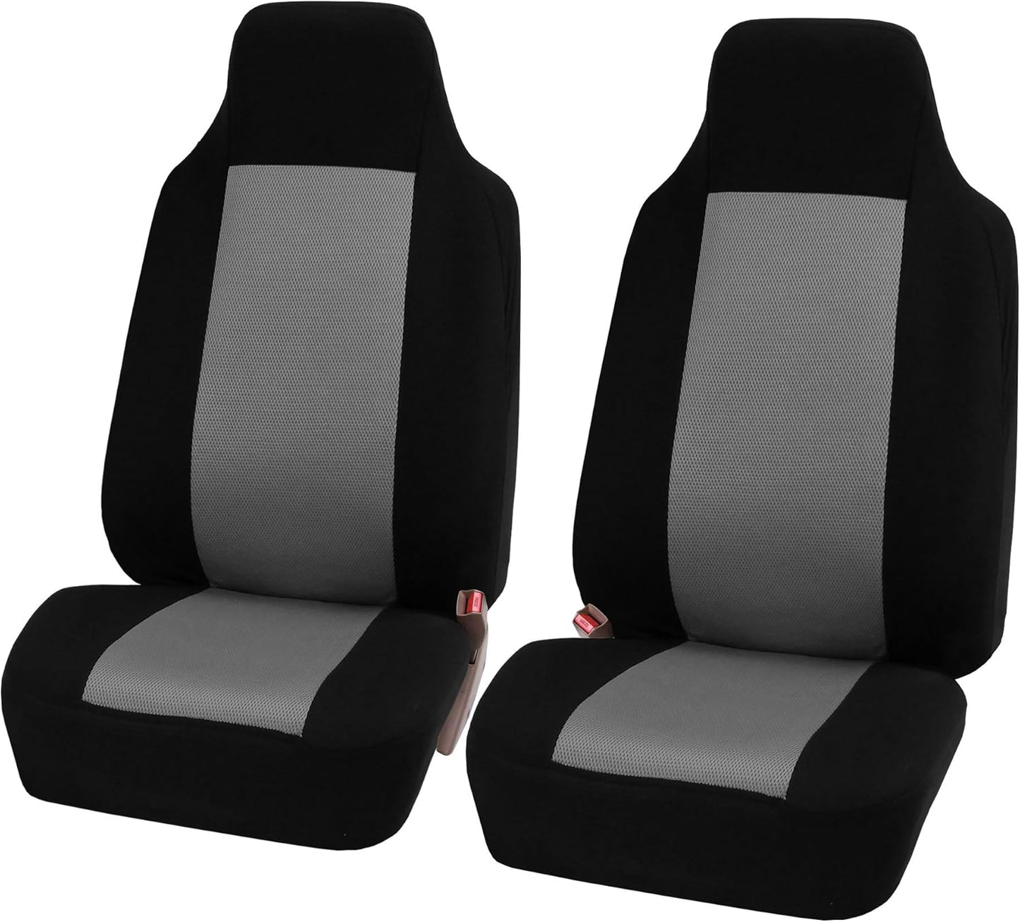FH Group Fabric Fish Net Stitching Seat Covers W. 2 Rear Headrests and Solid Bench