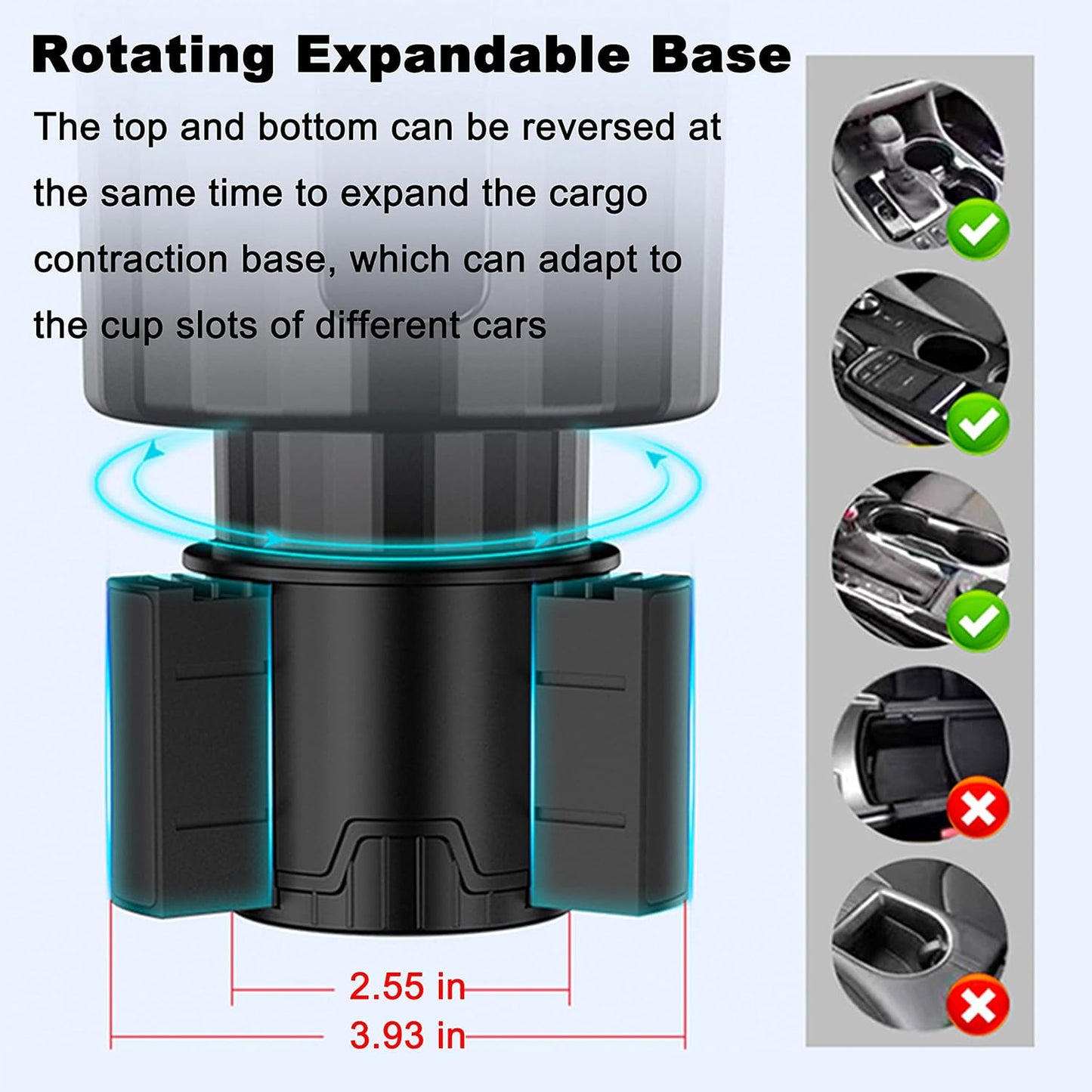 SHENGYAWAUTO Car Cup Holder Expander Organizer with Adjustable Base,Compatible Hydro Flasks 32/40 Ounce, Compatible Yeti Ramblers 20/26/30 Other Bottles & Big Drinks in 3.4''-4'' (SYCP068)