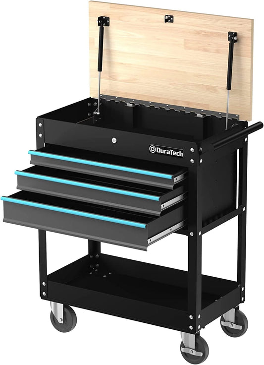 DURATECH 30-1/2 inch 3-Drawer Rolling Tool Cart, Heavy Duty Utility Industrial Service Cart Storage Organizer with Casters and Locking System, for Mechanics, Warehouse, Garage, 400 lbs Load Capacity