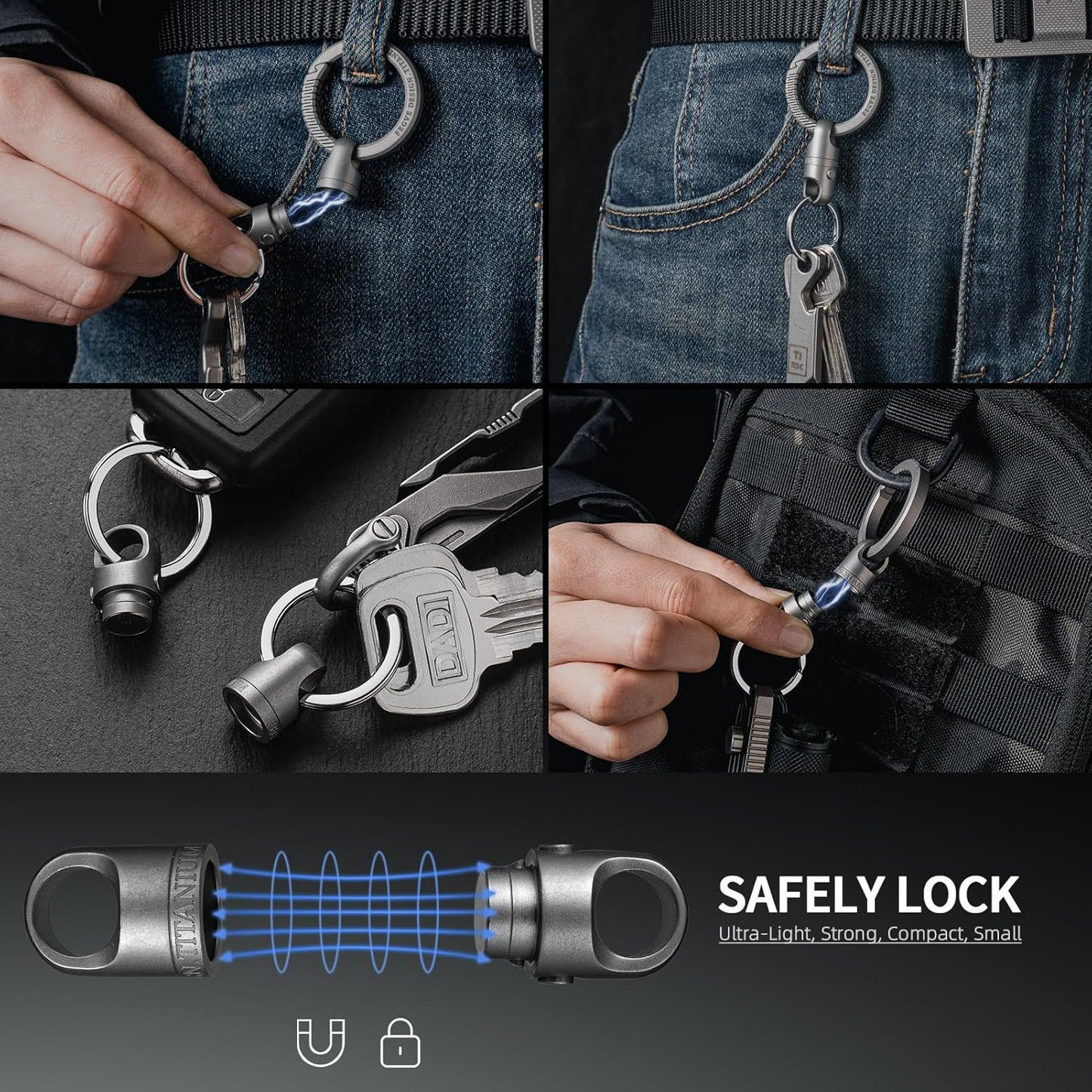 FEGVE Titanium Magnetic Key Holder, Quick Release Keychain, Detachable Magnetic Keychain, Safely Lock System-360 ° Rotatable