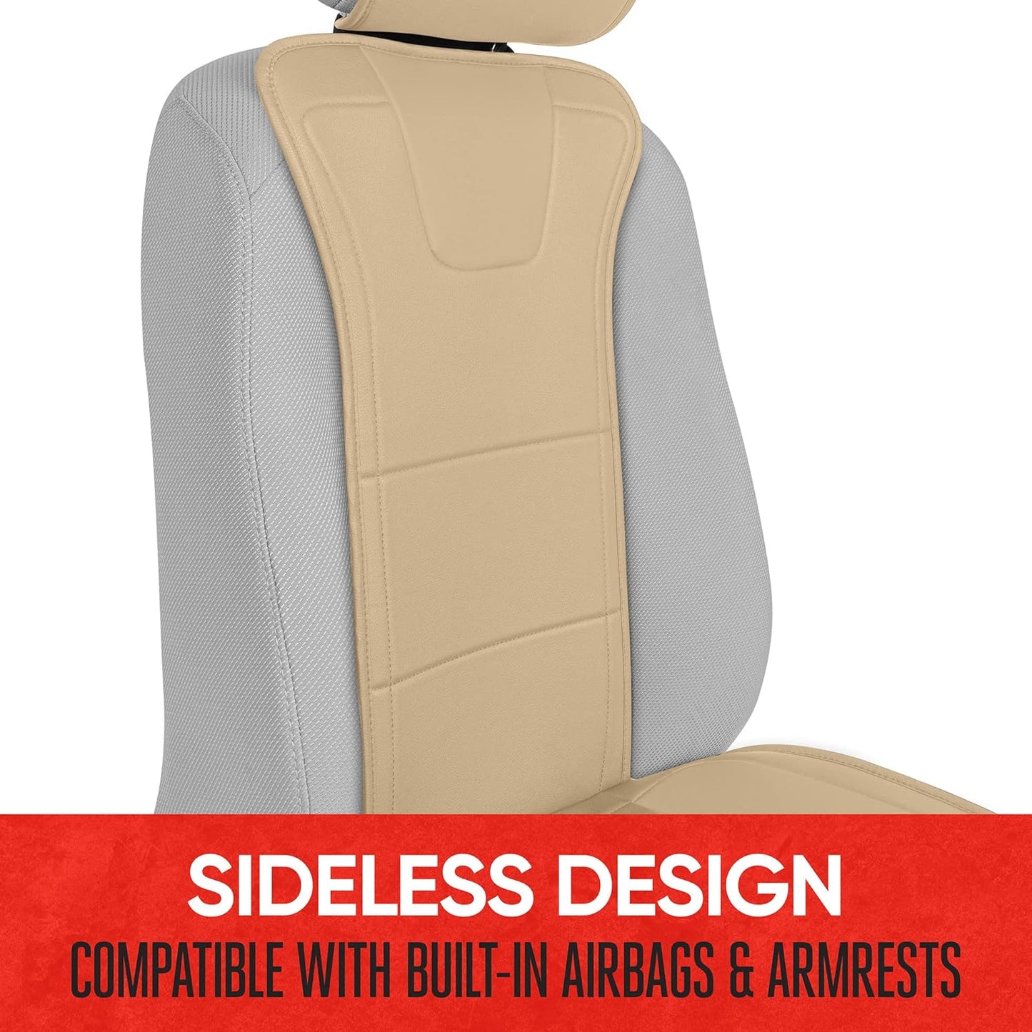 Motor Trend Faux Leather Car Seat Covers, 2 Piece Set – Premium Car Seat Cushions for Front Seats, Padded Car Seat Protectors with Storage Pocket, Seat Covers for Cars Trucks SUV (Solid Beige)