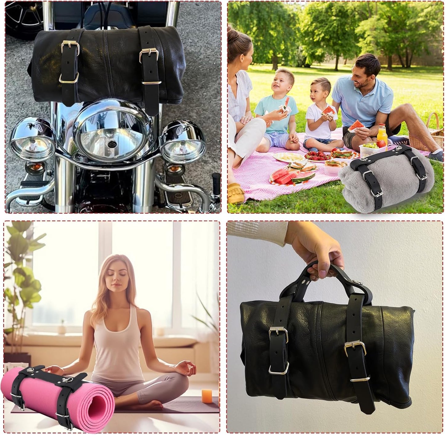 GARGOYLE BELLS Leather Blanket Holder For Motorcycle Genuine Leather Carry Strap For Picnic Bedroll straps Blankets