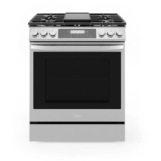 Midea 30-In Slide-In Gas Range with Wi-Fi Connectivity and True Convection, Stainless Steel