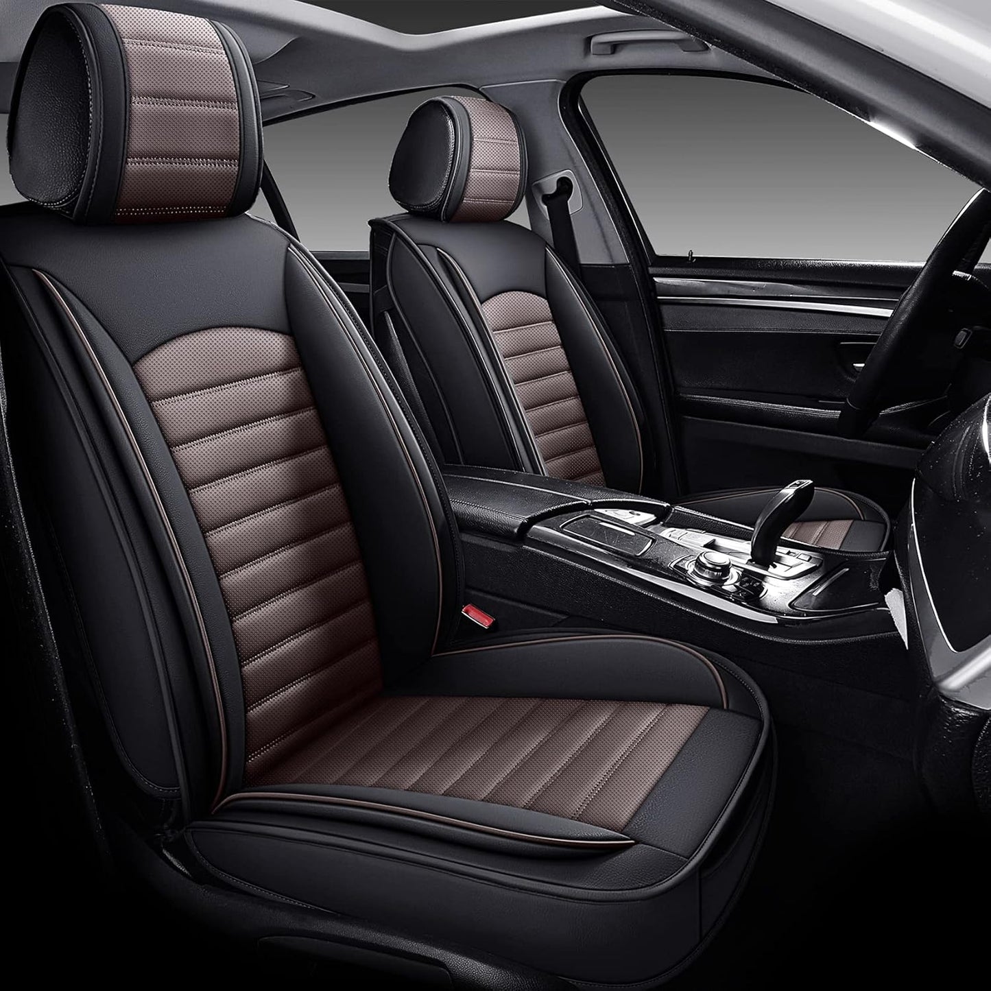 OMOKA AUTO Rear Car Seat Covers with Waterproof Leather,Vehicle Cushion Cover for Cars SUV Sedan Pick-up Truck Universal Fit Set for Most Cars (Black, Rear Seat)