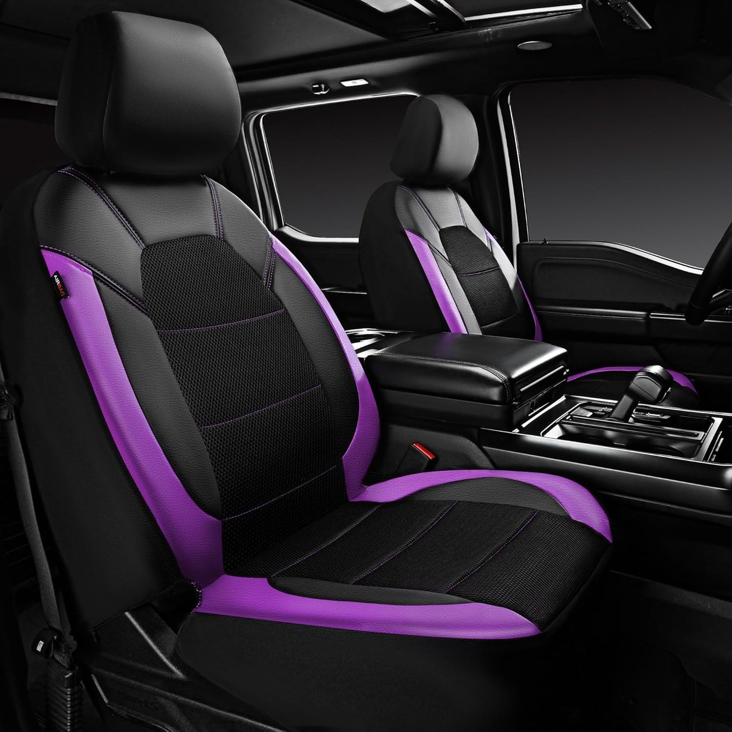 CAR PASS Leather Car Seat Covers Front Seats only, with Air Mesh Front Seat Covers Breathable, Cool Automotive Seat Covers 2 Pack, Universal Fit Most Cars,SUV,Truck,Van Airbag Compatible(Black Green)