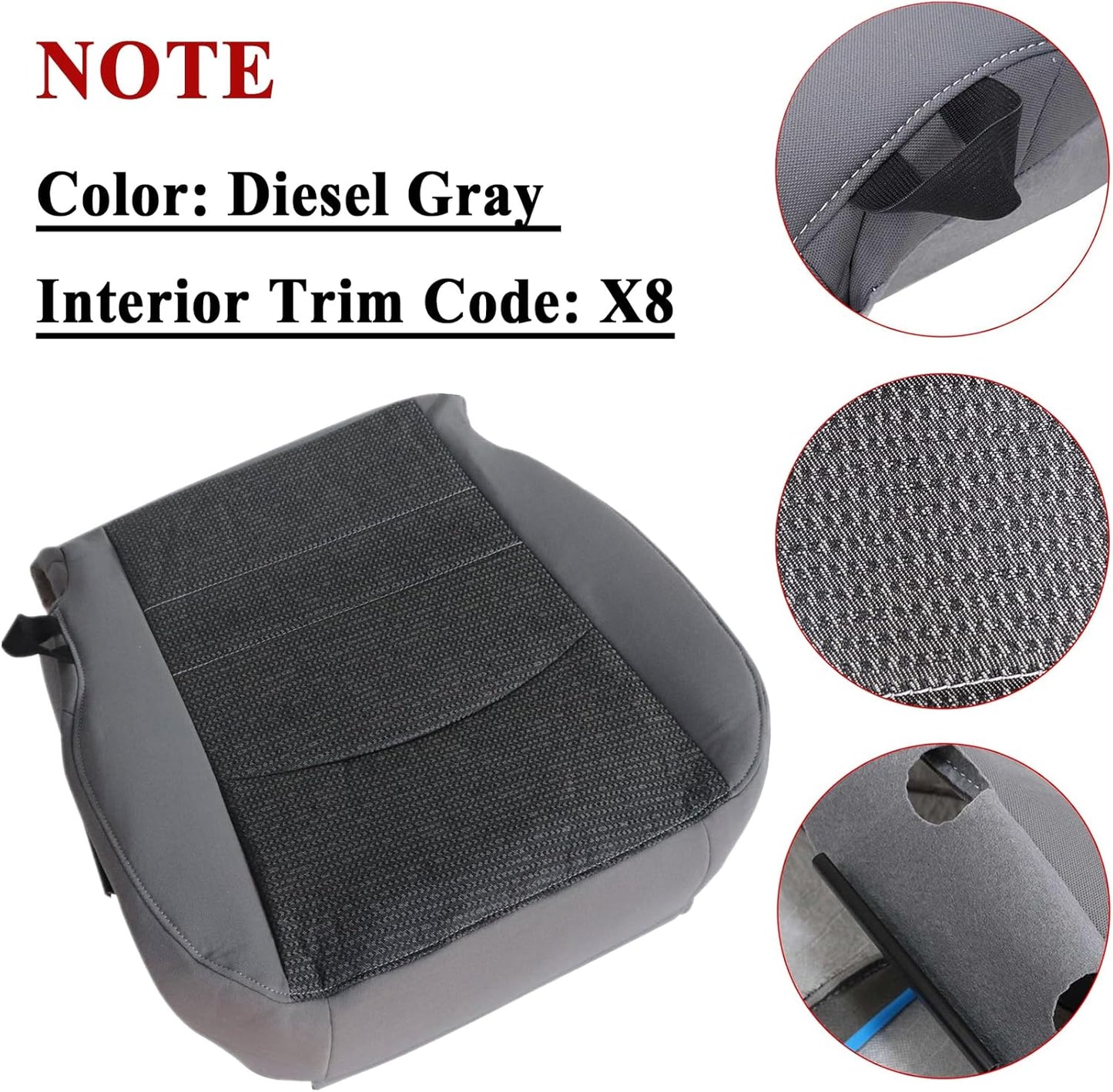 NLQR Front Driver Bottom Replacement Seat Cover Cloth Dark Gray #X8 Compatible with Dodge Ram Pickup 1500 2500 3500 4500 5500 2013-2018 Seat Cover Protector Cushion