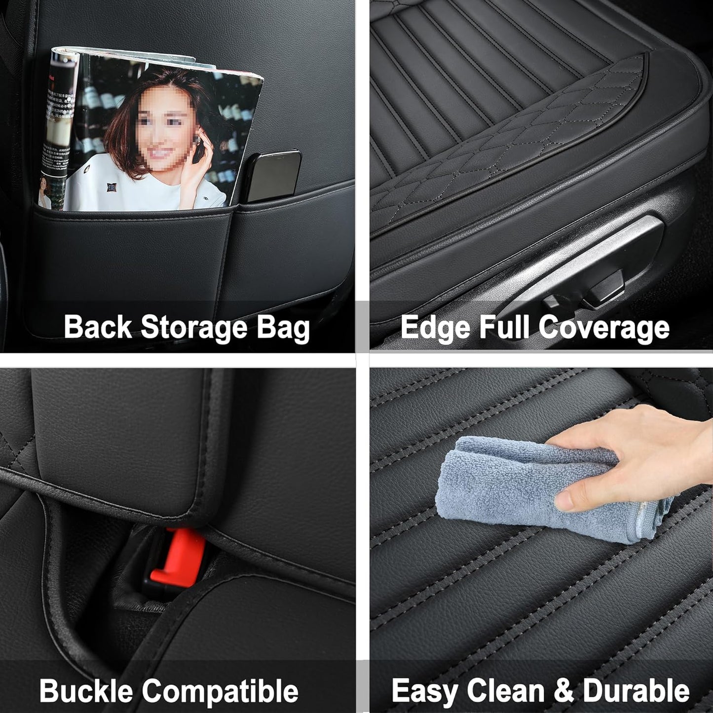 Vankerful Leather Seat Covers for Cars,Car Seat Covers Front Seats Only,Automotive Seat Covers for Trucks,SUV,Leatherette,Universal Fit，Vehicles Seats Cushions(Front Pair,Black)