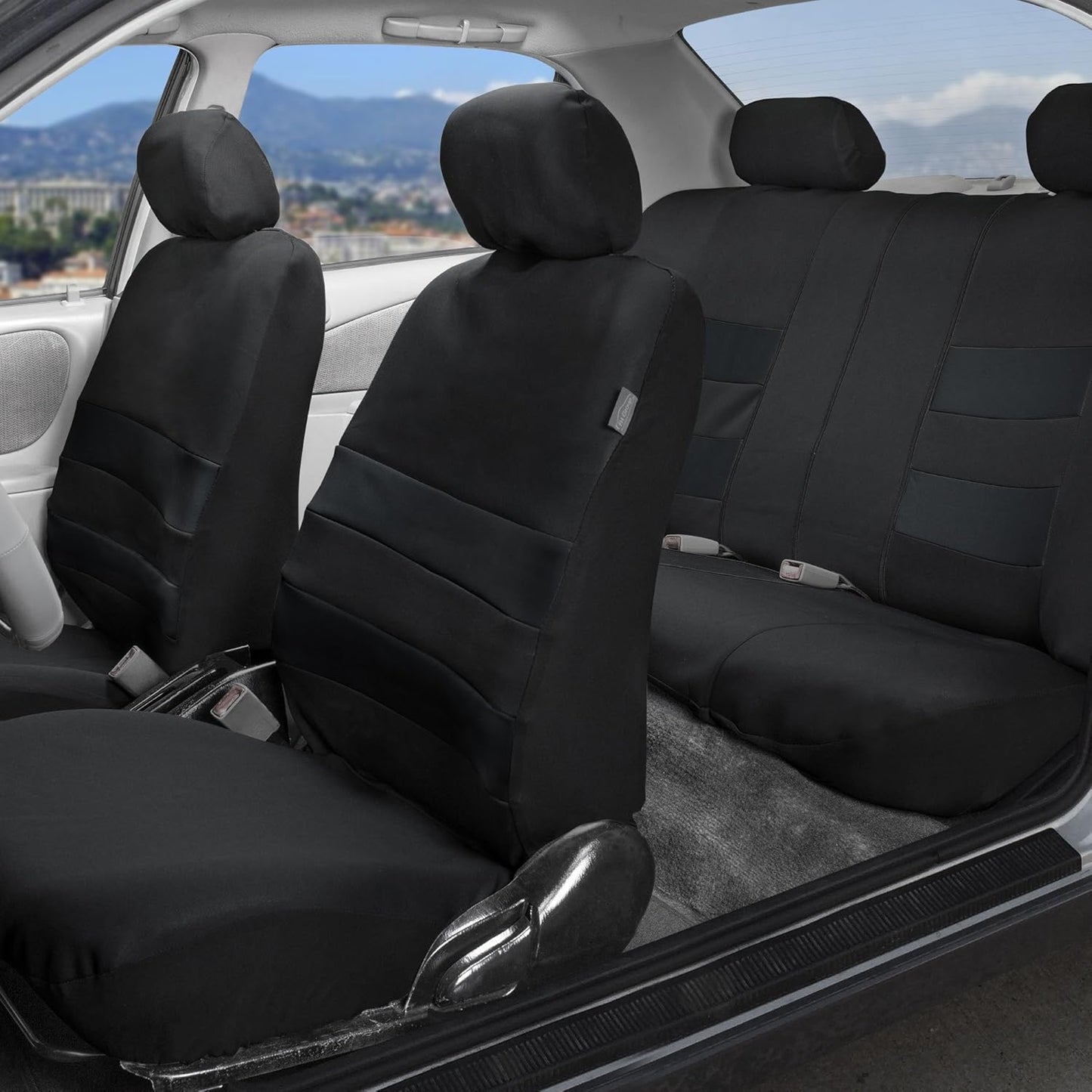 FH Group FB087BLACK115 Universal Fit Premium Neoprene Ultraflex™ Cushion Black Automotive Seat Covers fits Most Cars, SUVs, and Trucks (Water Resistant, Airbag and Split Bench Compatible)