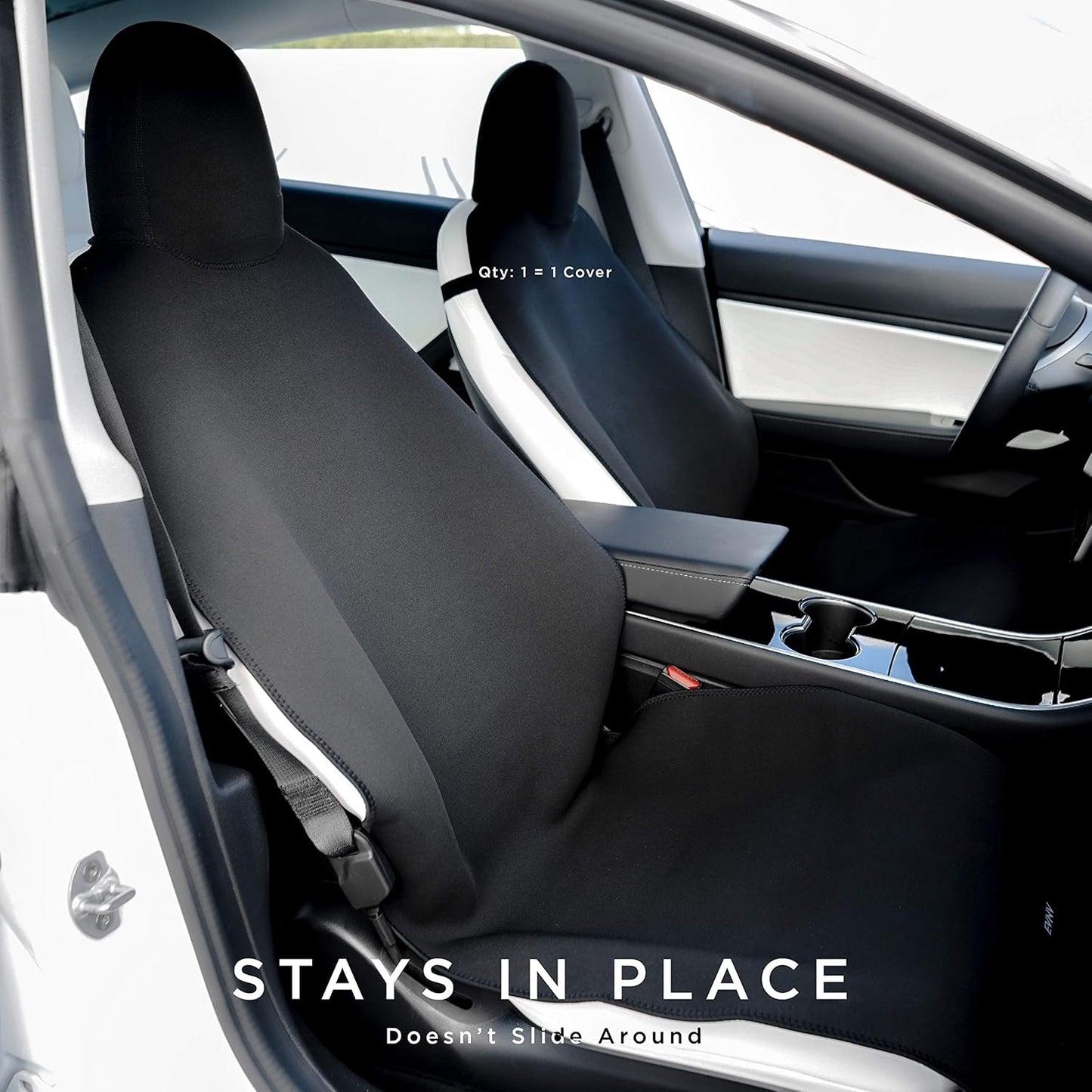 EVNV Tesla Model 3 Seat Cover 2023 - Neoprene Tesla Seat Covers Fit 2018-2024 Model 3, Waterproof Seat Protector, 1 Black Front Seat Cover