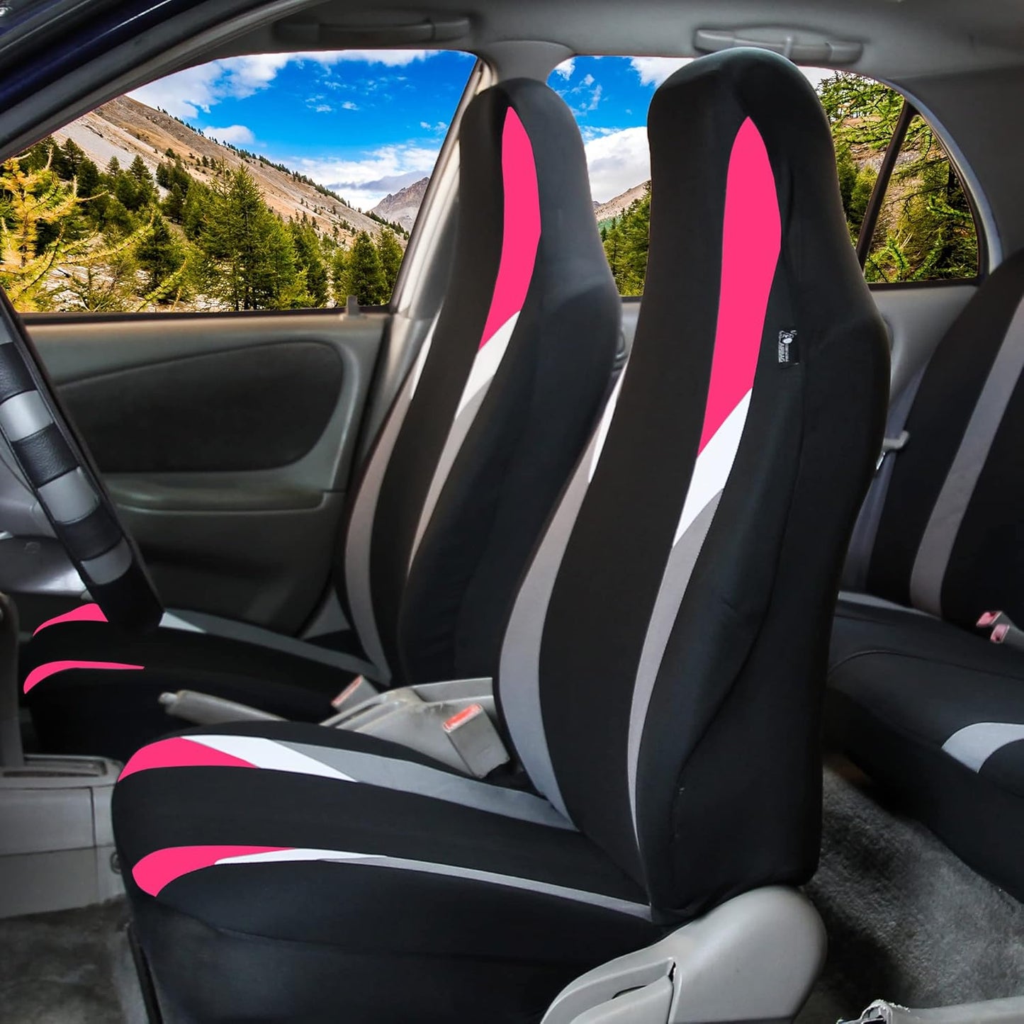 FH Group Three Row 7 Seater - Premium Modernistic Seat Covers - Fit Most Car, Truck, SUV, & Van Pink/Black