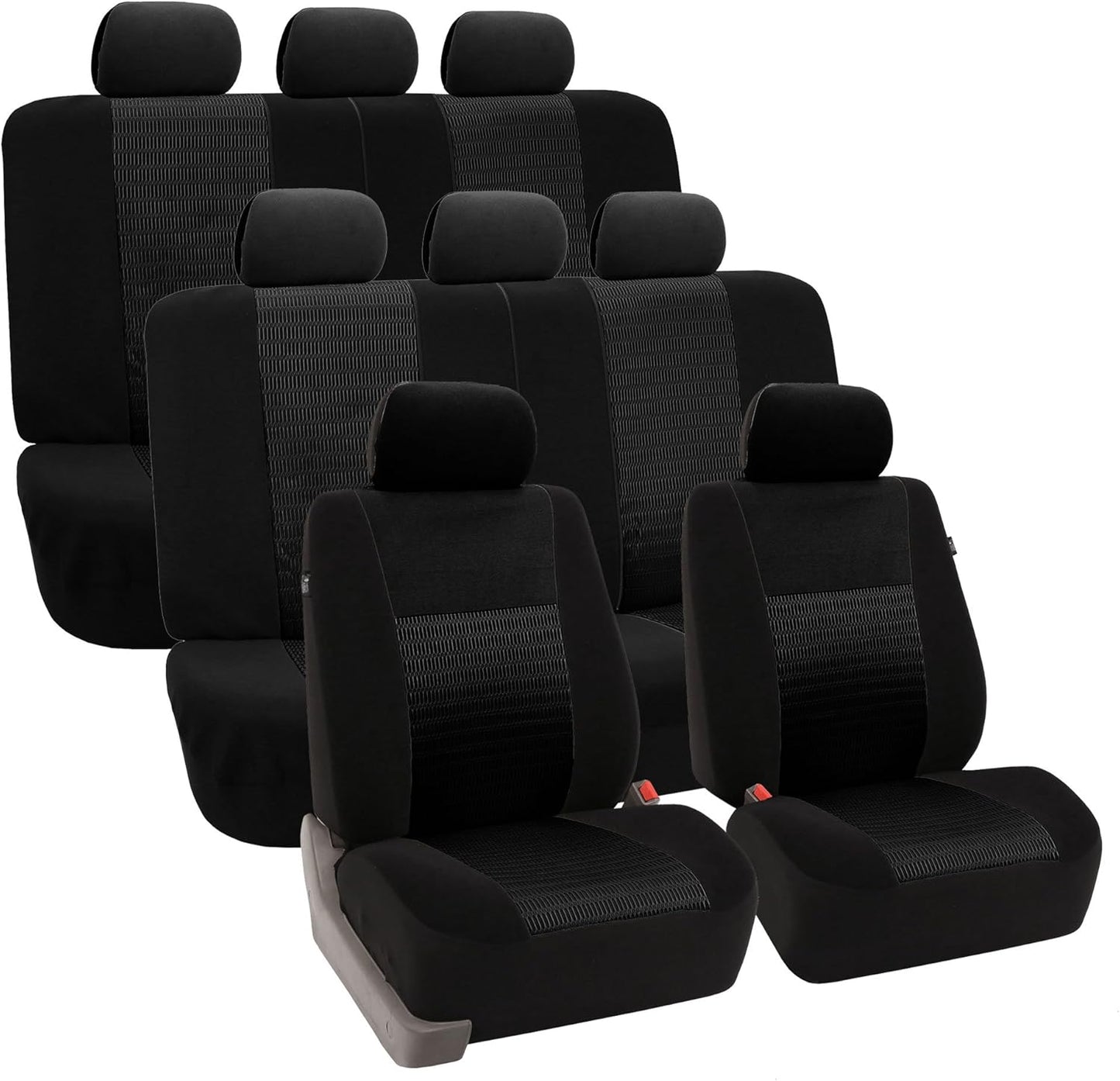 FH Group Car Seat Covers Three Row Set 7 Headrest Covers Car Accessories Universal Fit, Trendy Elegance 3D Air Mesh Airbag Compatible and Split Ready Beige Interior Accessories for Cars Trucks SUV