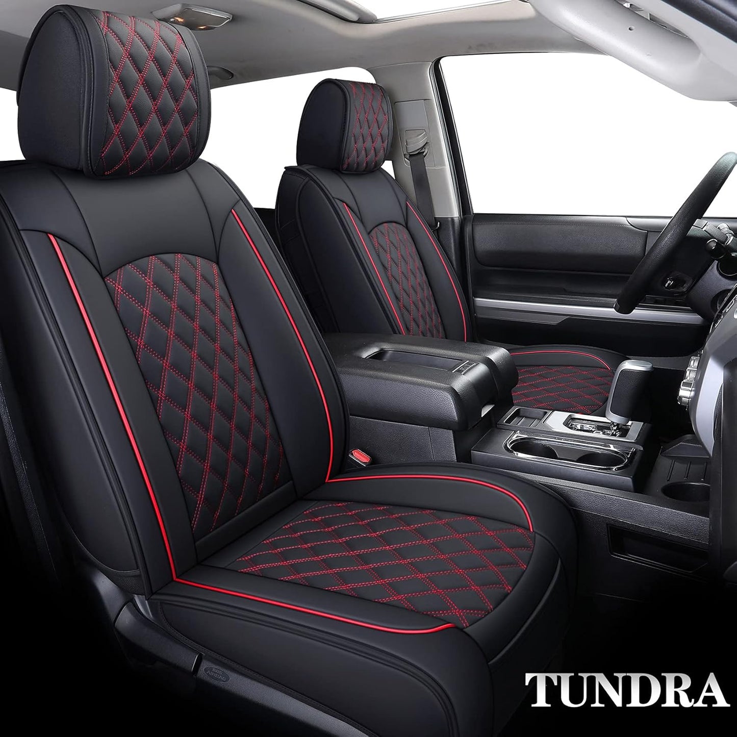 YIERTAI Seat Covers Compatible with 2008-2022 2023 2024 2025 Toyota Tundra Crewmax Double Extended Cab Regular Cab Pickup Waterproof Leather(2 PCS Front/Black-White)