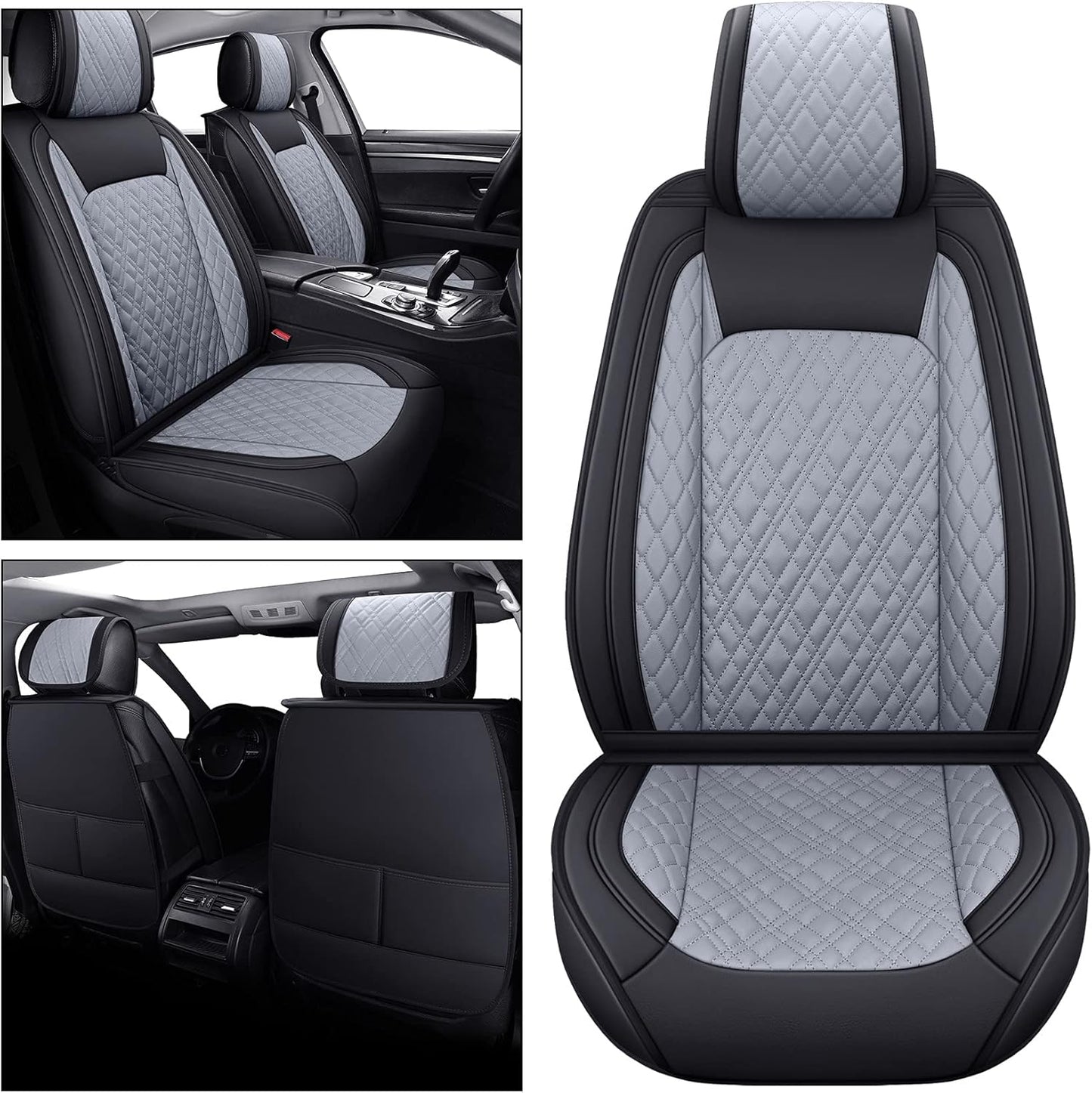 YIERTAI Universal Car Seat Covers Compatible with Toyota Corolla Highlander Honda Civic Odyssey Hybrid Ford Ranger Nissan Rogue Altima Waterproof Leather(2 PCS Front/Black-Brown)