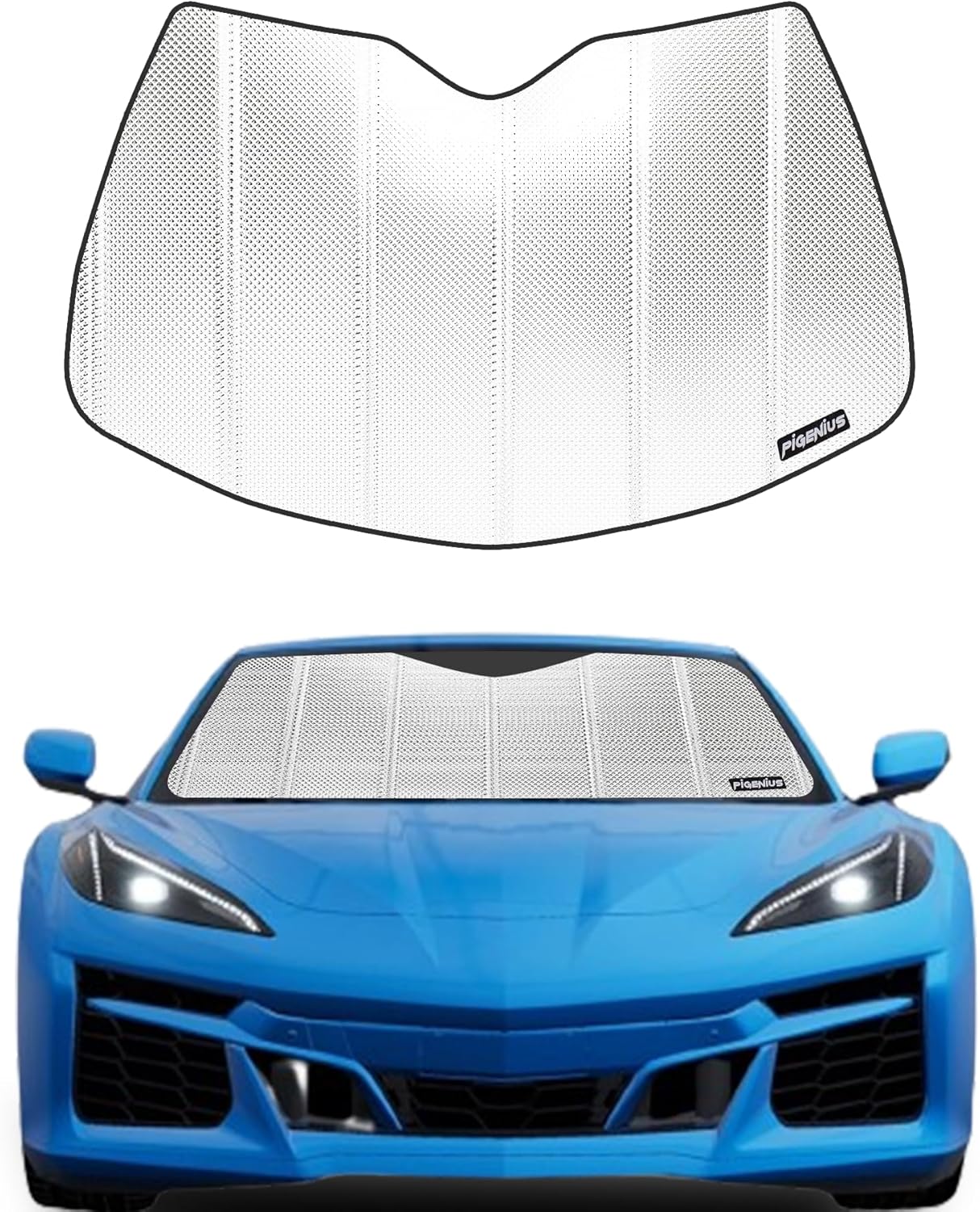 Pigenius Windshield Sun Shade for 2014-2019 Chevrolet Corvette C7. 2024 Upgrade Reflective Aluminum Film Front Window Sunshade for Maximum Interior Protection, B-SS155