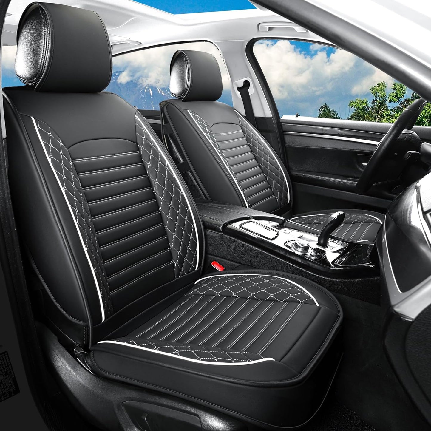 Vankerful Leather Seat Covers for Cars,Car Seat Covers Front Seats Only,Automotive Seat Covers for Trucks,SUV,Leatherette,Universal Fit，Vehicles Seats Cushions(Front Pair,Black)