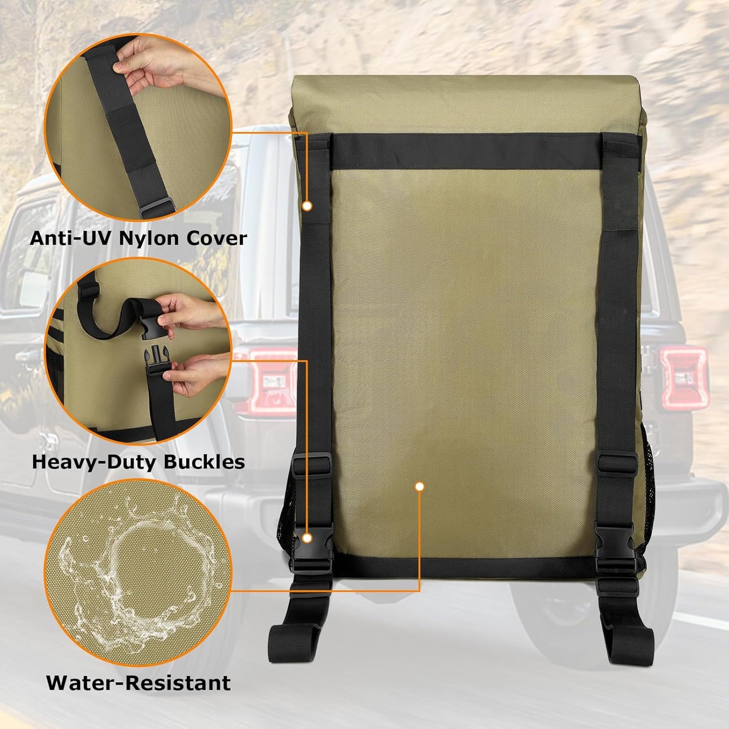 WITSTEP Spare Tire Trash Bag, Offroad Storage Bag Heavy Duty Truck Tailgate Fits up to 40" Tire, Large Recovery Gear Firewood Camping Cargo Storage for Jeep Truck SUV Car