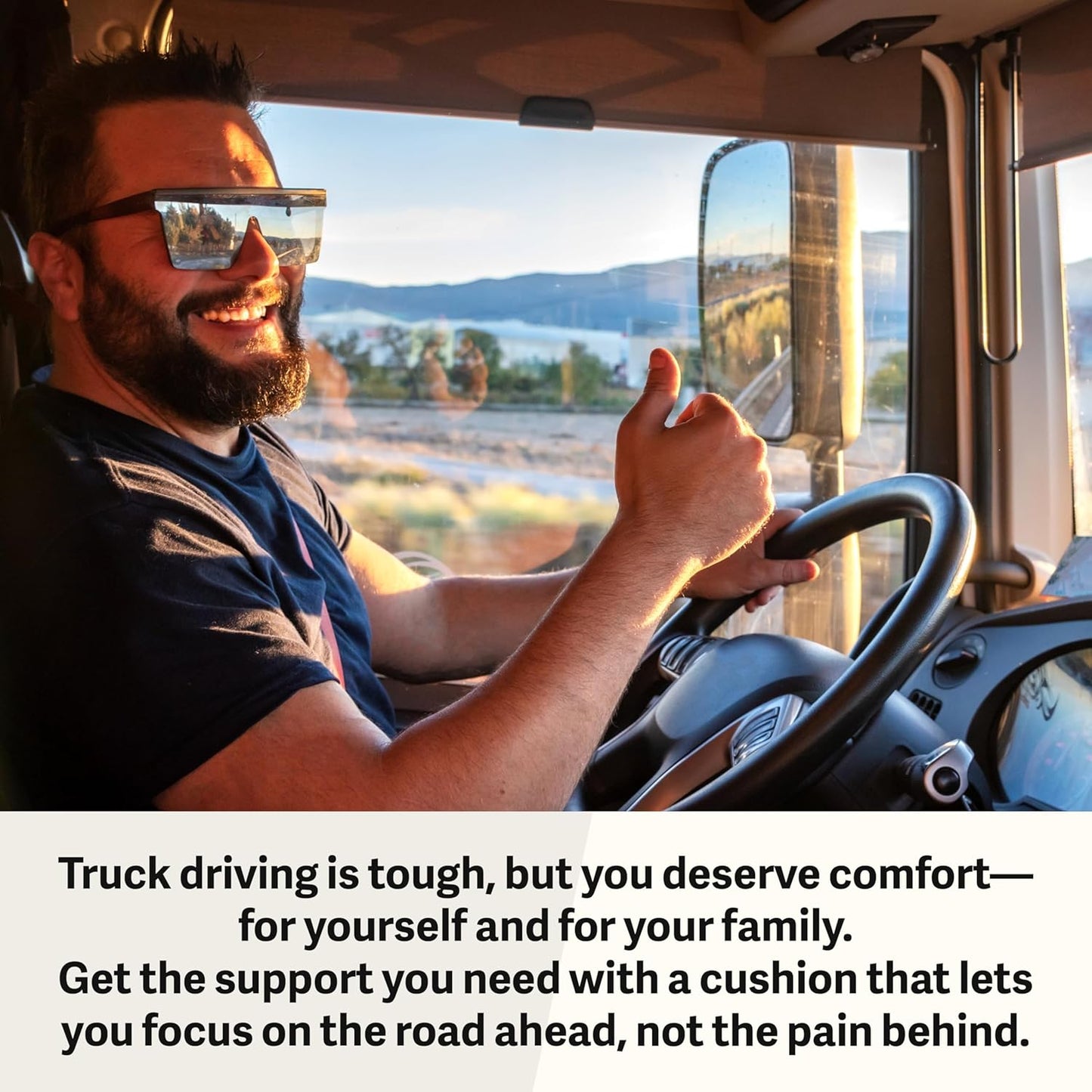 Elmara Truck Driver Seat Cushion & Back Support (2-Piece Set) – Semi Truck Seat Cushion for Back Pain, Seat Cushion for Truck Driver, Truck Driver Accessories, 18 Wheeler Truck Accessories (Cream)