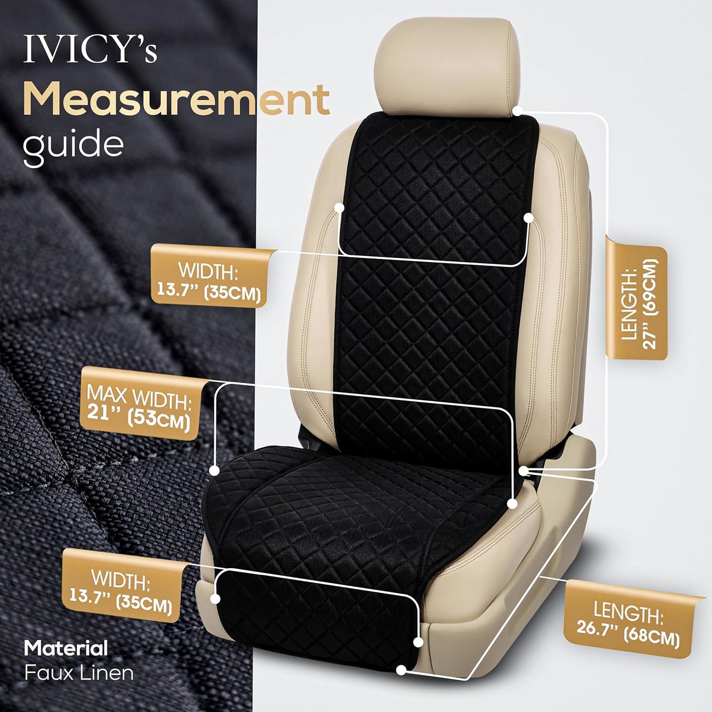 IVICY Linen Car Seat Cover for Cars - Non-Slip Soft & Breathable - Front Car Seat Protector Covers Universal Fits Most Automotive, Vans, SUVs, Trucks - 1 Unit - Black