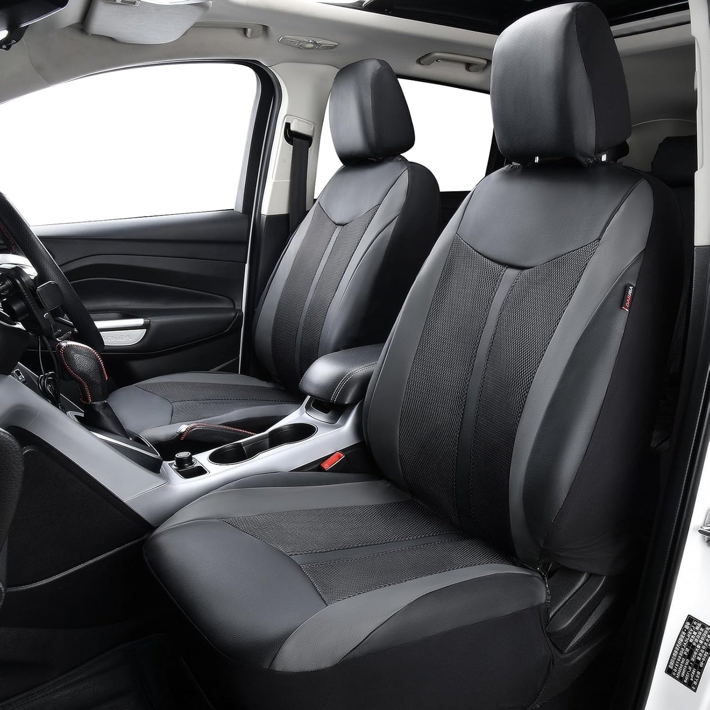 Flying Banner Classic Black PU Leather and Mesh Breathable Universal Car Seat Covers Sets with Airbag Compatible