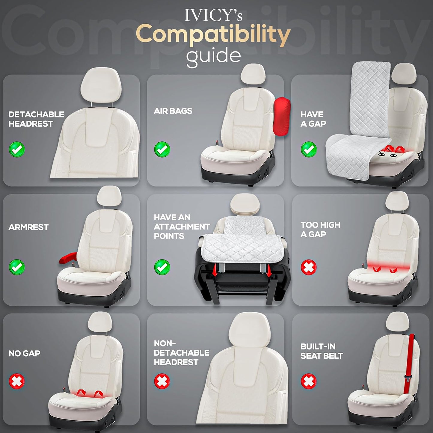 IVICY Linen Car Seat Cover for Cars - Non-Slip Soft & Breathable - Front Car Seat Protector Covers Universal Fits Most Automotive, Vans, SUVs, Trucks - 1 Unit - Black